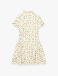 Mini Kısa Kollu Dik Yaka Çiçekli Kloş Elbise