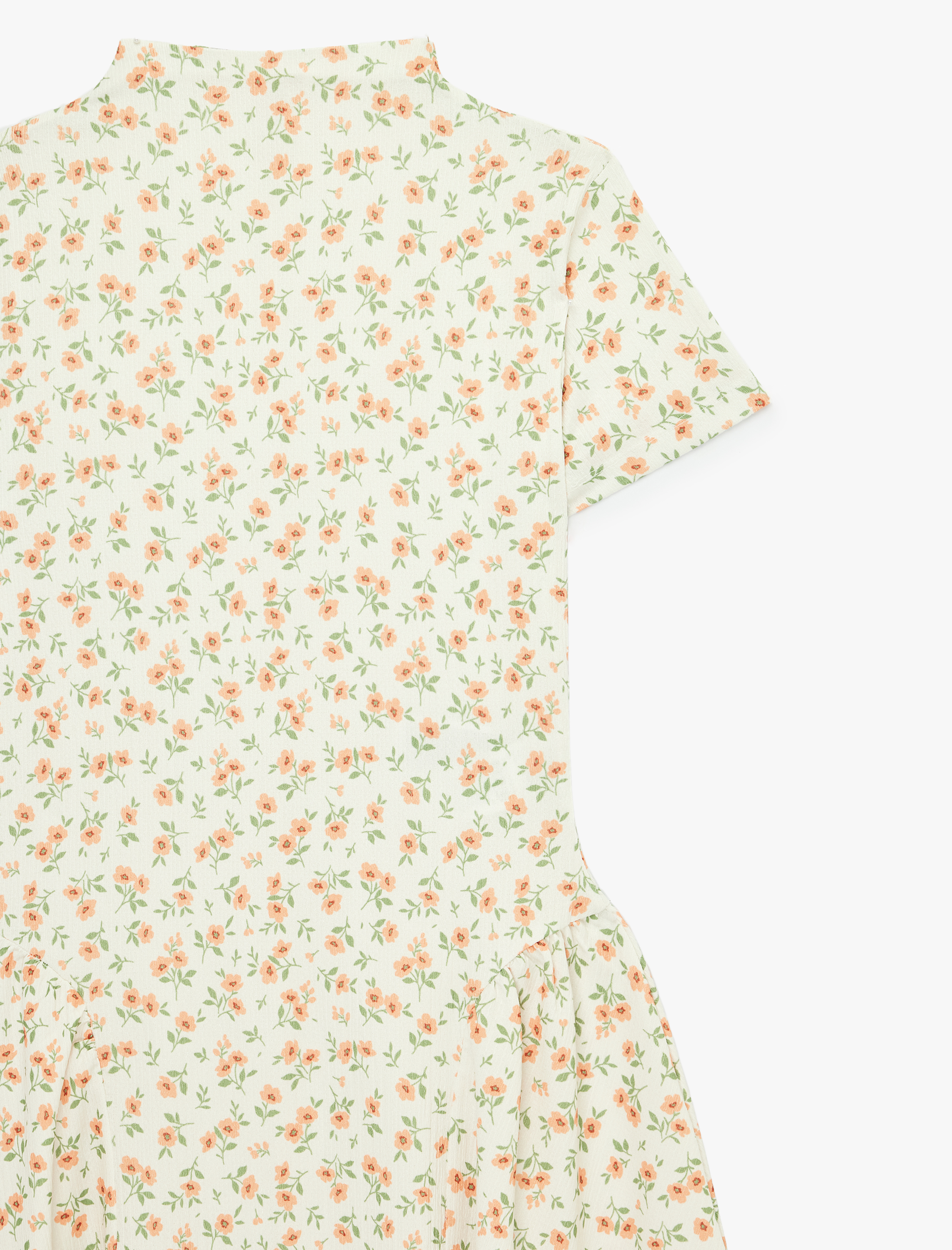   Mini Kısa Kollu Dik Yaka Çiçekli Kloş Elbise