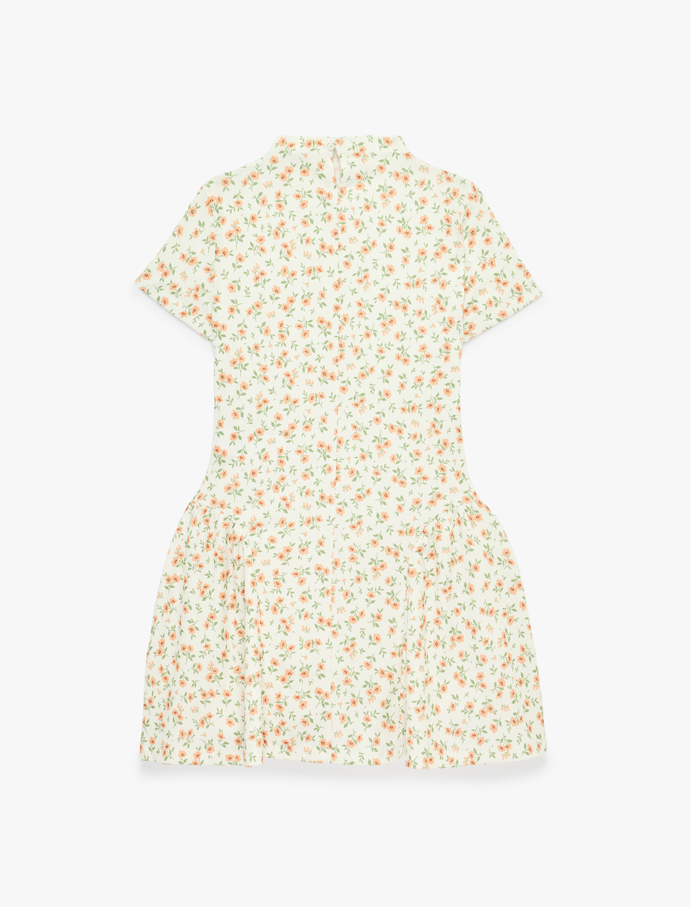   Mini Kısa Kollu Dik Yaka Çiçekli Kloş Elbise