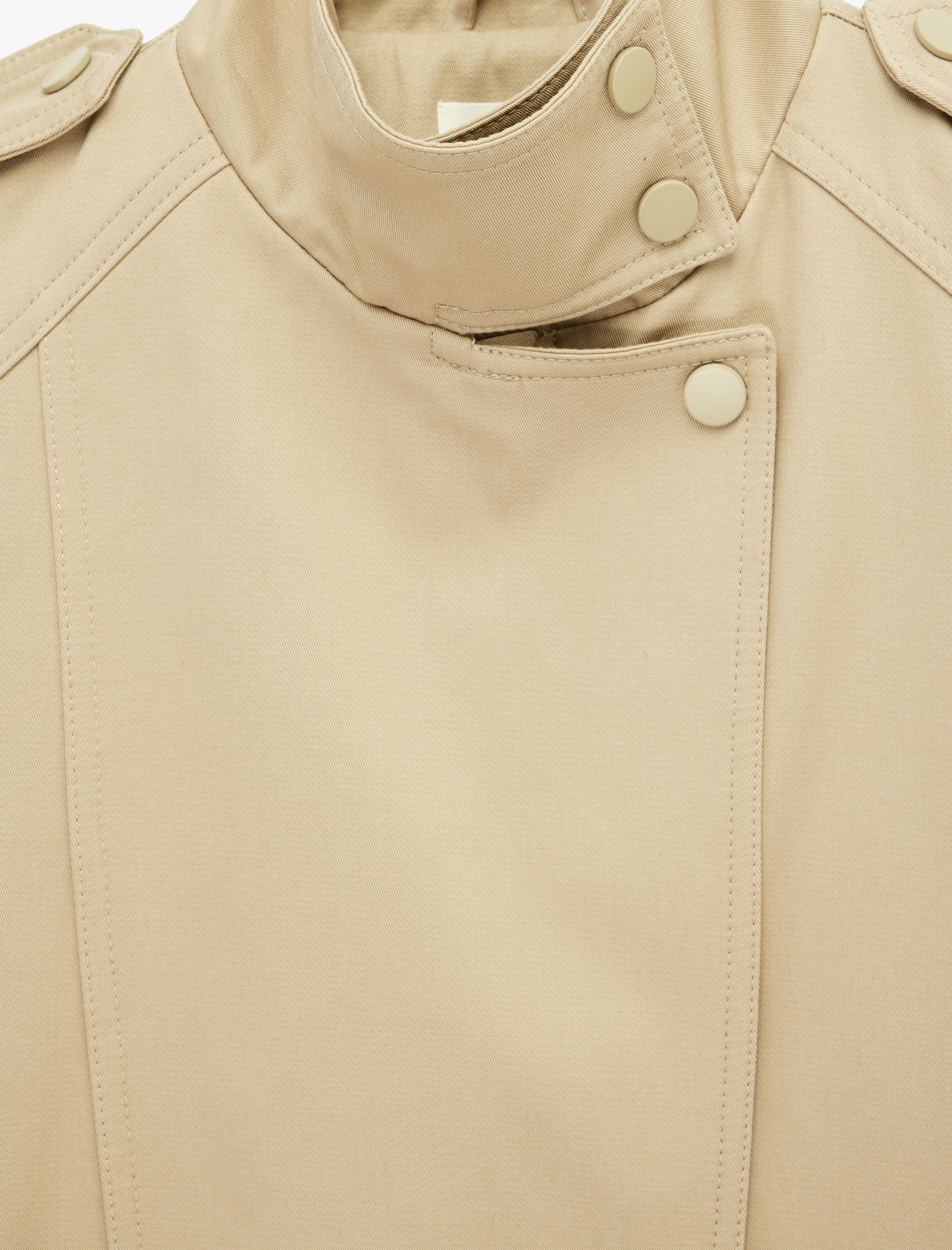   Pamuklu Cep Detaylı Fermuarlı Dik Yaka Kemerli Trençkot