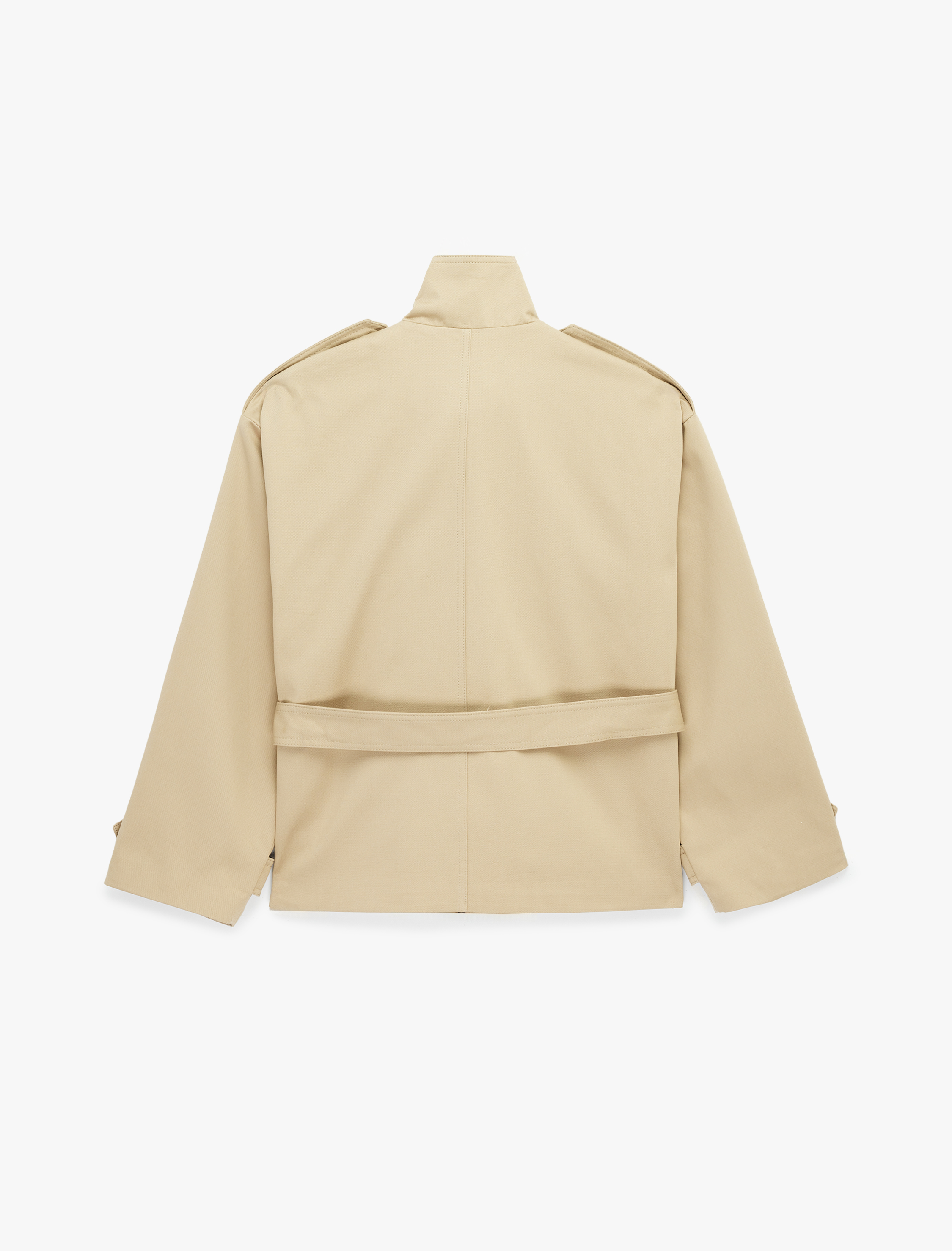   Pamuklu Cep Detaylı Fermuarlı Dik Yaka Kemerli Trençkot