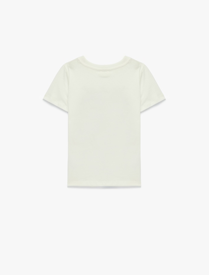 Kız Çocuk Pullu Payetli Bisiklet Yaka Kısa Kollu Pamuklu Atatürk Baskılı Tişört