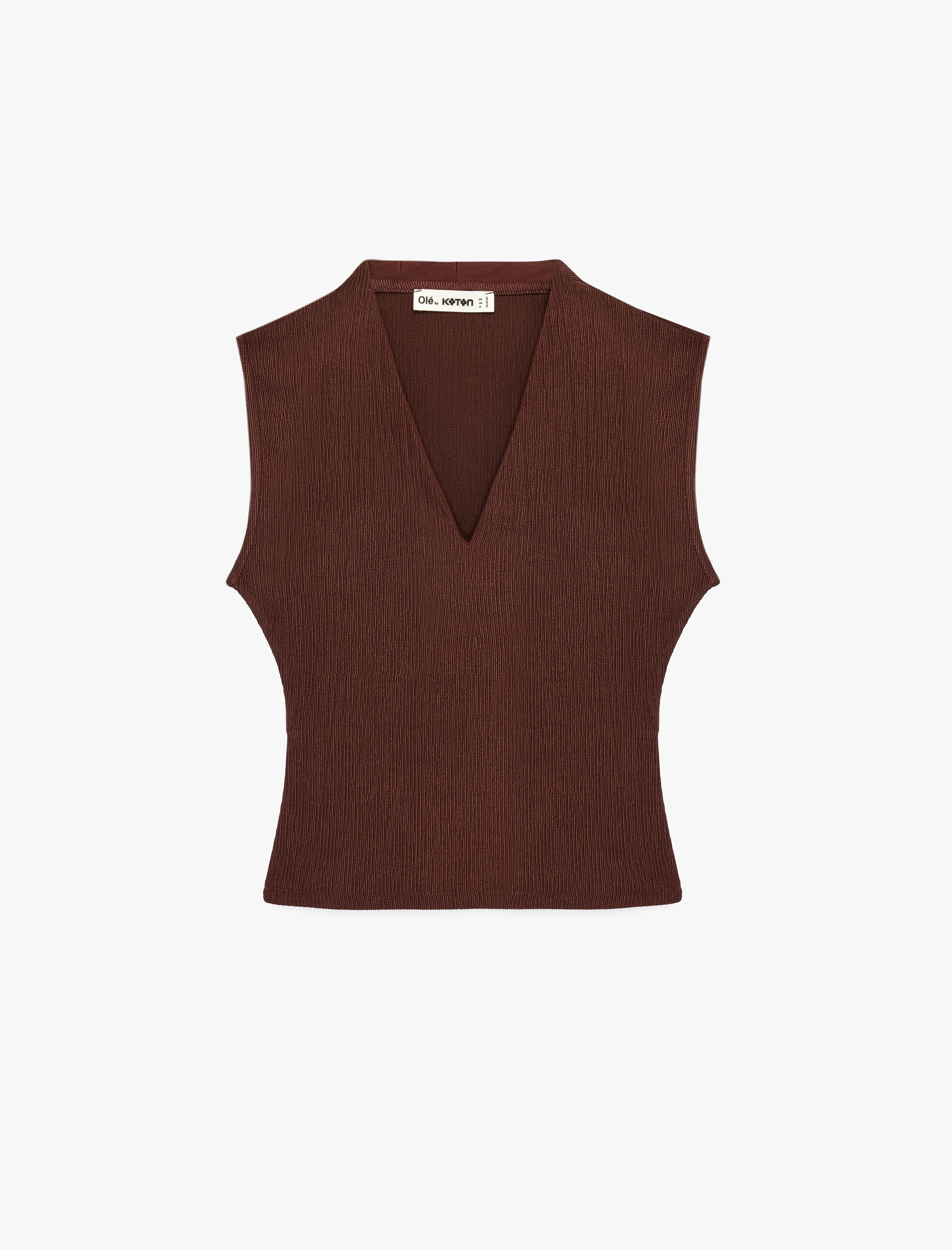   Dokulu Kolsuz Slim Fit V Yaka Bluz