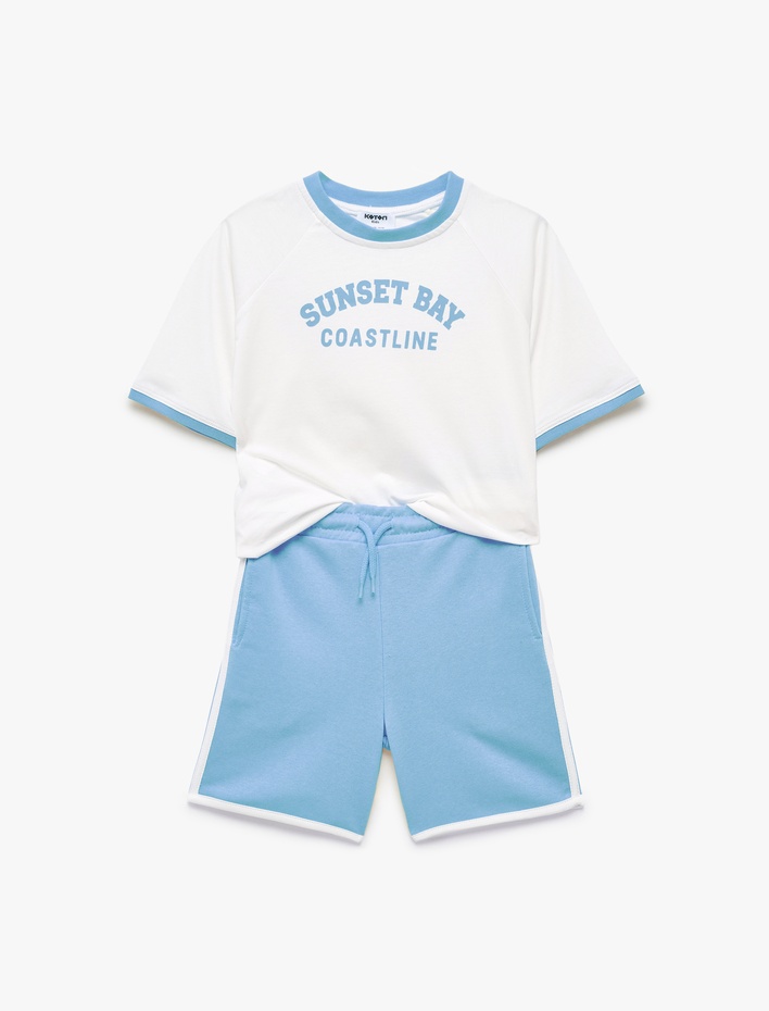 Erkek Çocuk Reglan Kol Bisiklet Yaka Baskılı Şort Tişört Takım