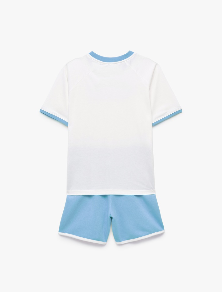 Erkek Çocuk Reglan Kol Bisiklet Yaka Baskılı Şort Tişört Takım