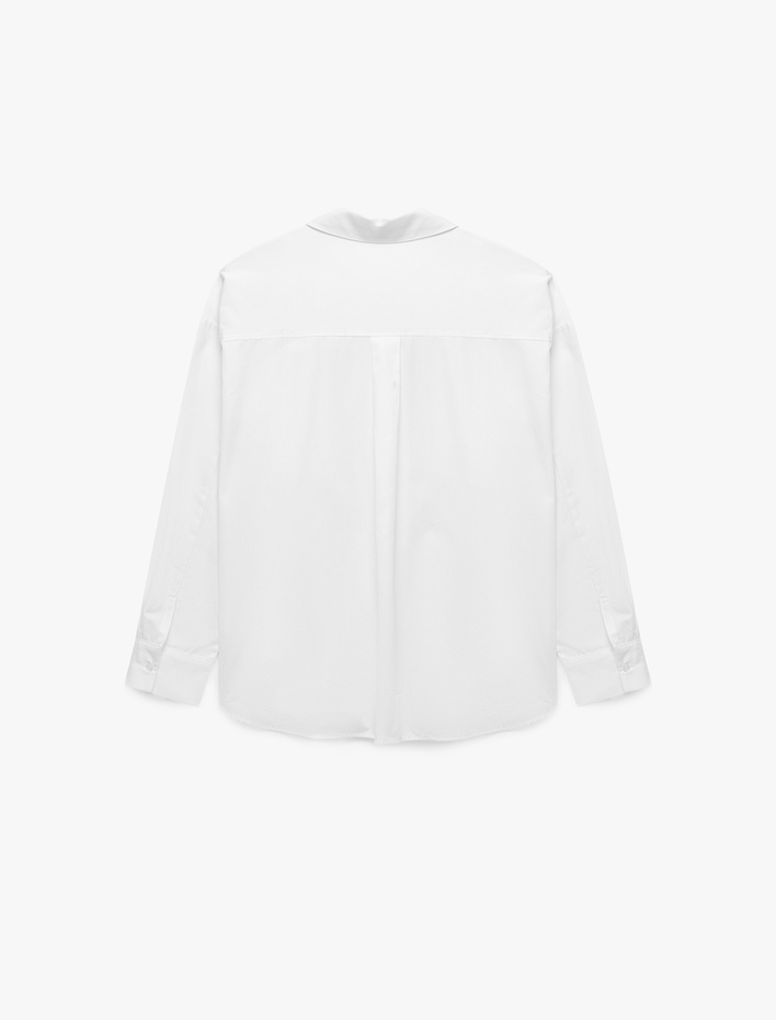  Pamuklu Uzun Kollu Boncuk Nakış Detaylı Poplin Oversize Gömlek