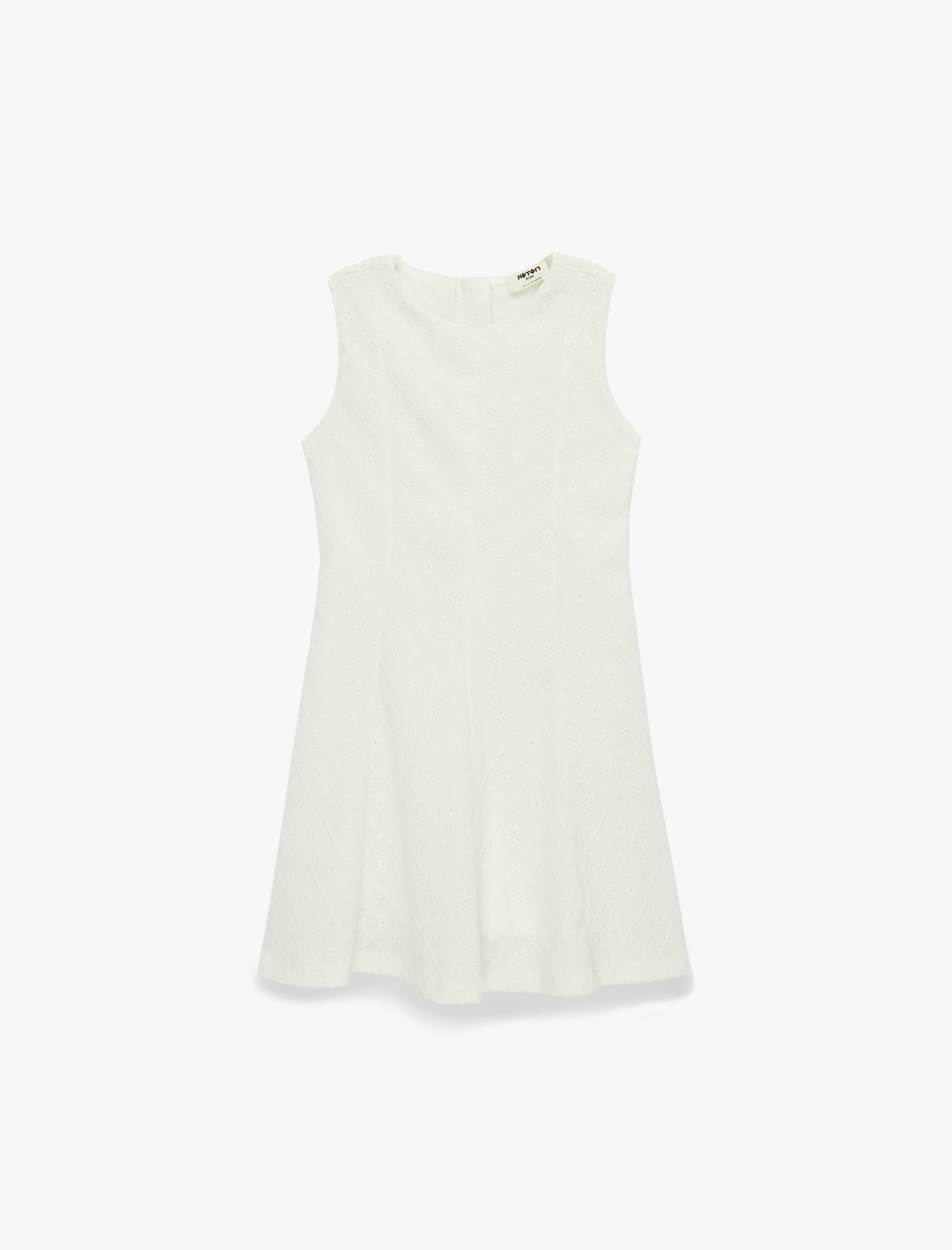  Kız Çocuk Bürümcük Kumaş Bisiklet Yaka Kolsuz Brodeli Elbise