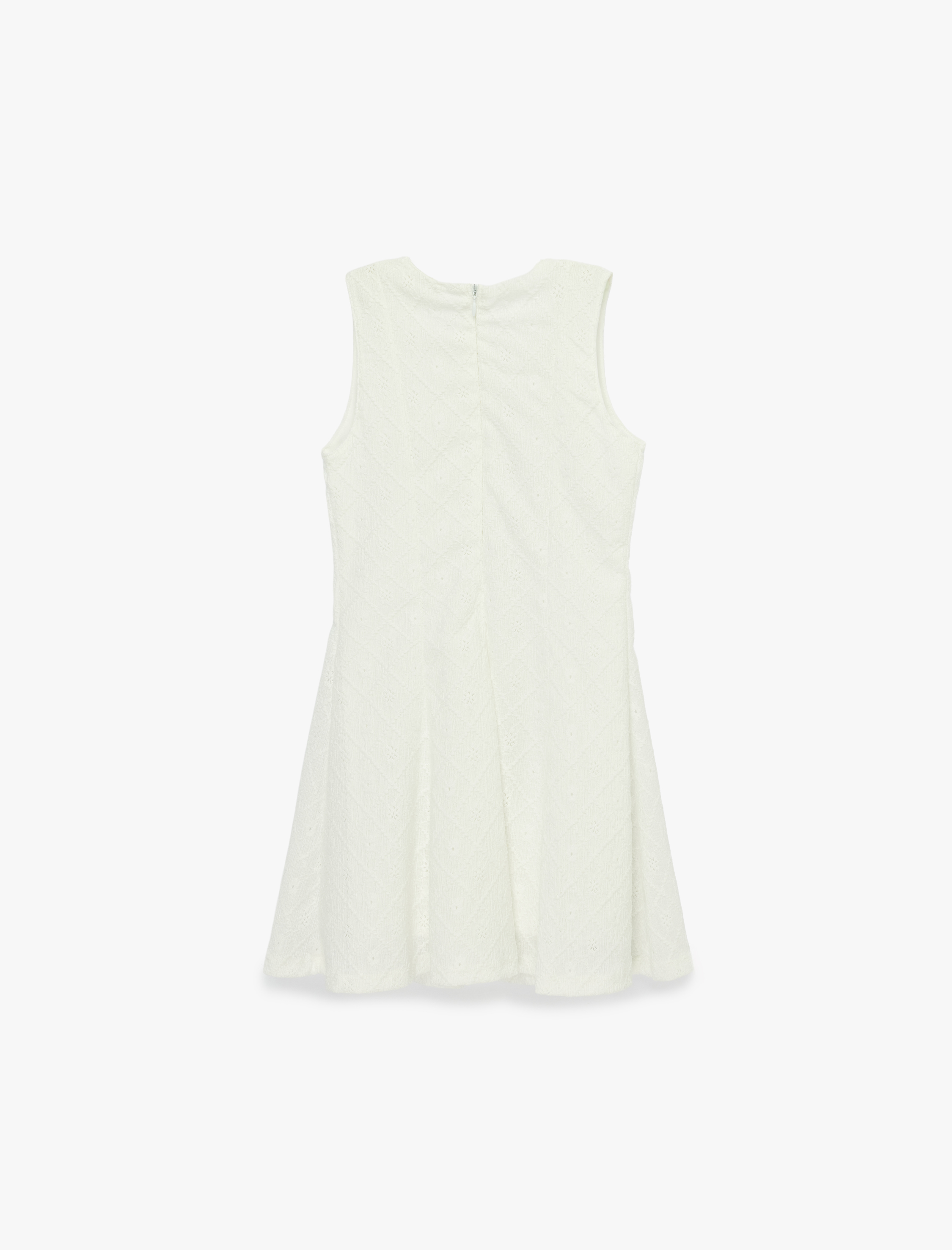  Kız Çocuk Bürümcük Kumaş Bisiklet Yaka Kolsuz Brodeli Elbise