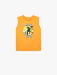 Pamuklu Bisiklet Yaka Kolsuz Dinozor Baskılı Atlet