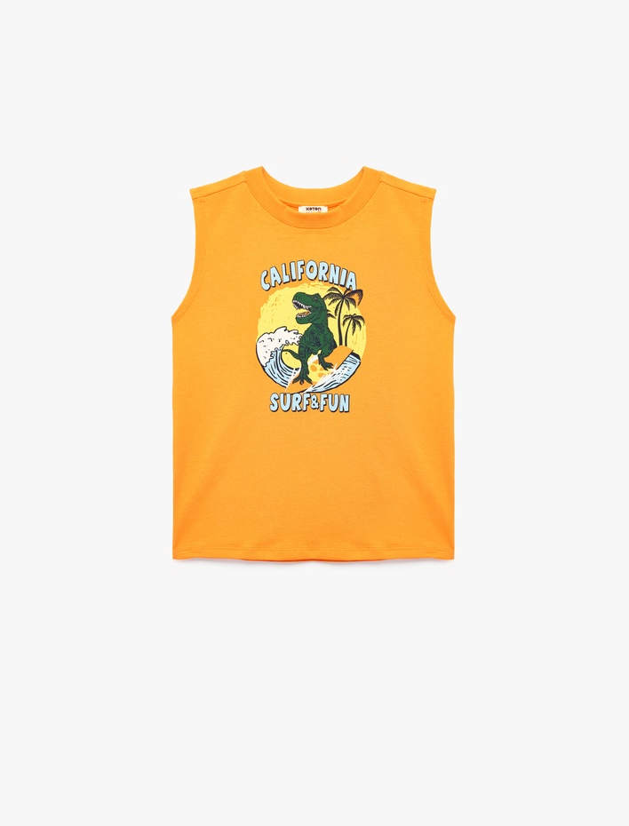 Erkek Çocuk Pamuklu Bisiklet Yaka Kolsuz Dinozor Baskılı Atlet