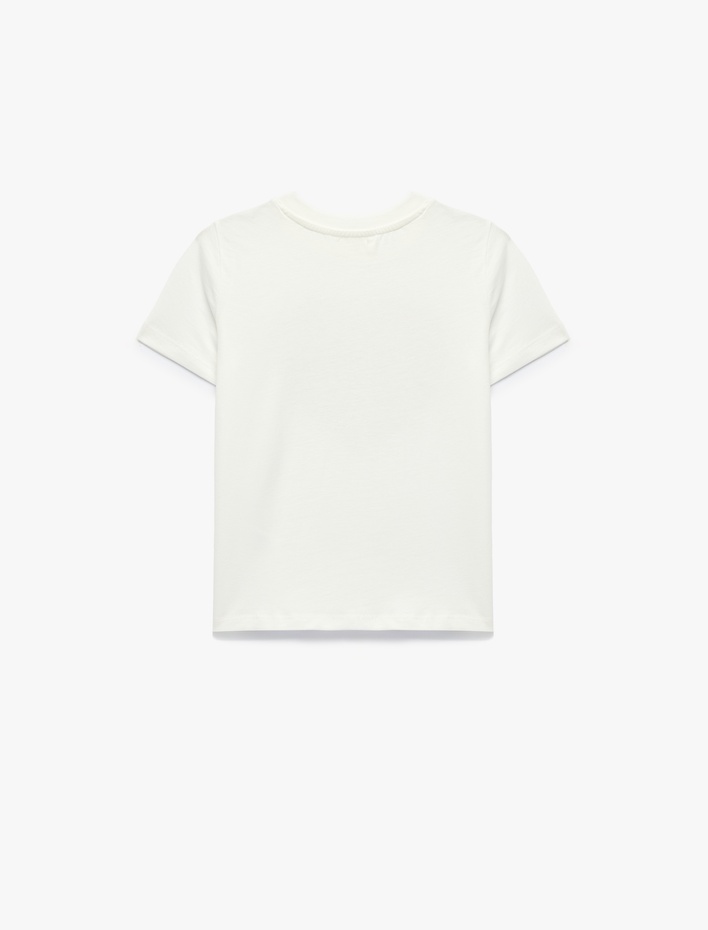 Kız Çocuk Pamuklu Pullu Payetli Kısa Kollu Bisiklet Yaka Atatürk Temalı Baskılı Tişört