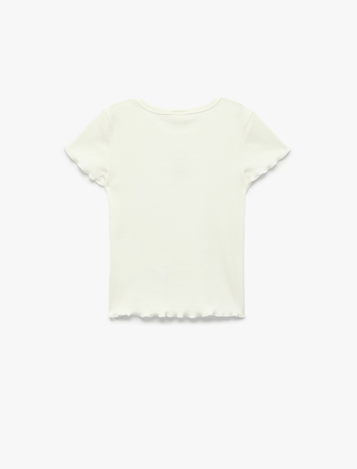 Kız Bebek Nakış Detaylı Kısa Kollu Bisiklet Yaka Pamuklu Tişört