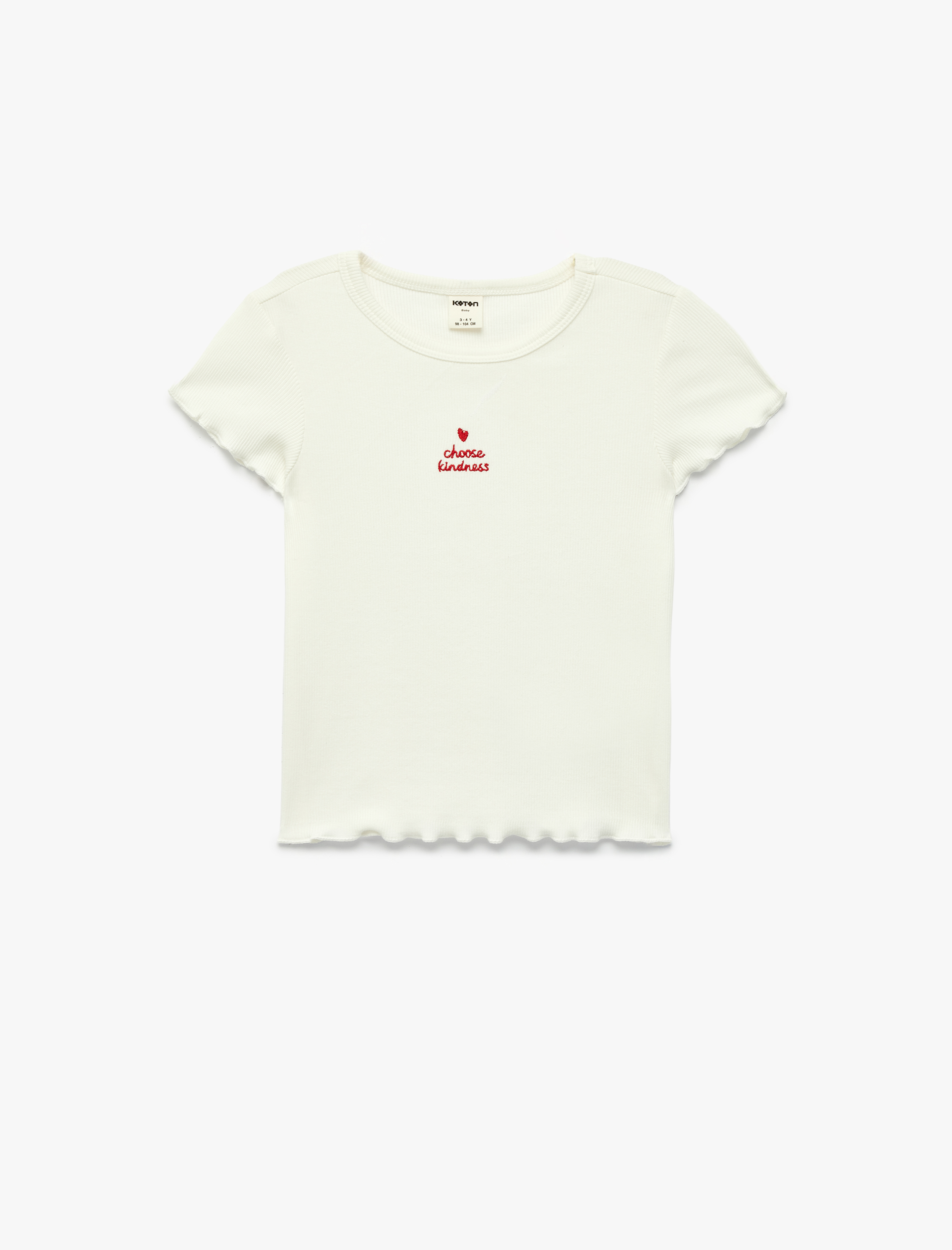  Kız Bebek Nakış Detaylı Kısa Kollu Bisiklet Yaka Pamuklu Tişört