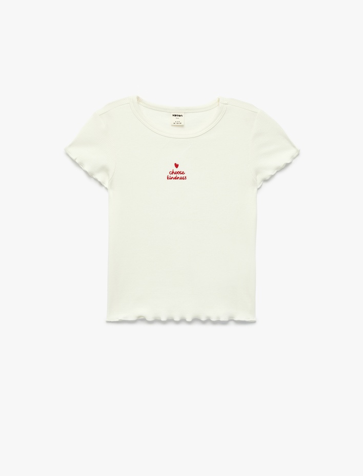 Kız Bebek Nakış Detaylı Kısa Kollu Bisiklet Yaka Pamuklu Tişört