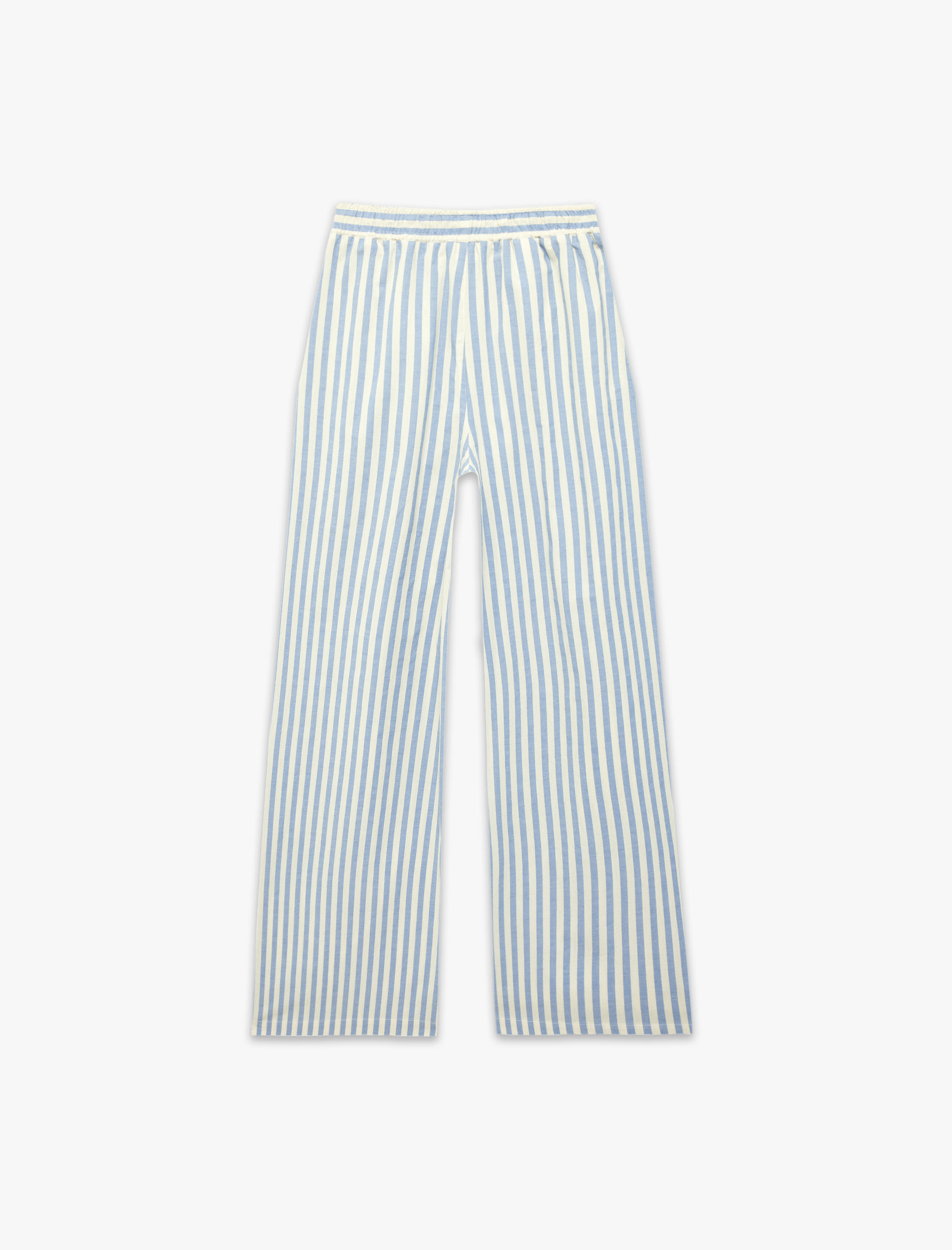   Pamuklu Rahat Kesim Pile Detaylı Cepli Geniş Paça Çizgili Pantolon