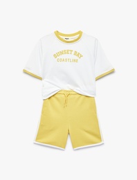 Reglan Kol Bisiklet Yaka Baskılı Şort Tişört Takım