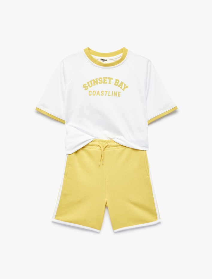 Erkek Çocuk Reglan Kol Bisiklet Yaka Baskılı Şort Tişört Takım