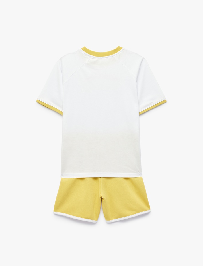 Erkek Çocuk Reglan Kol Bisiklet Yaka Baskılı Şort Tişört Takım