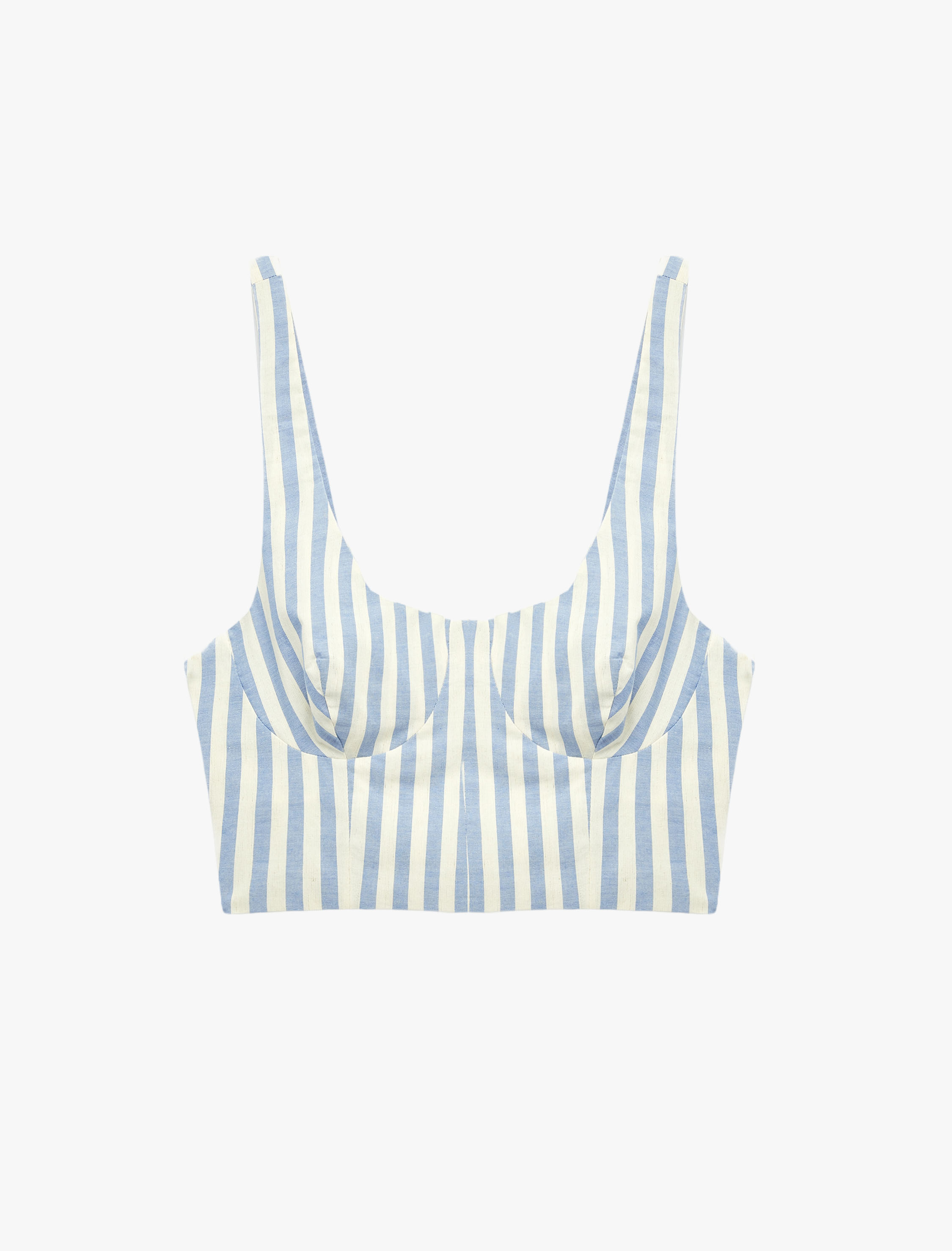   Keten Karışımlı Slim Fit U Yaka Askılı Çizgili Crop Büstiyer