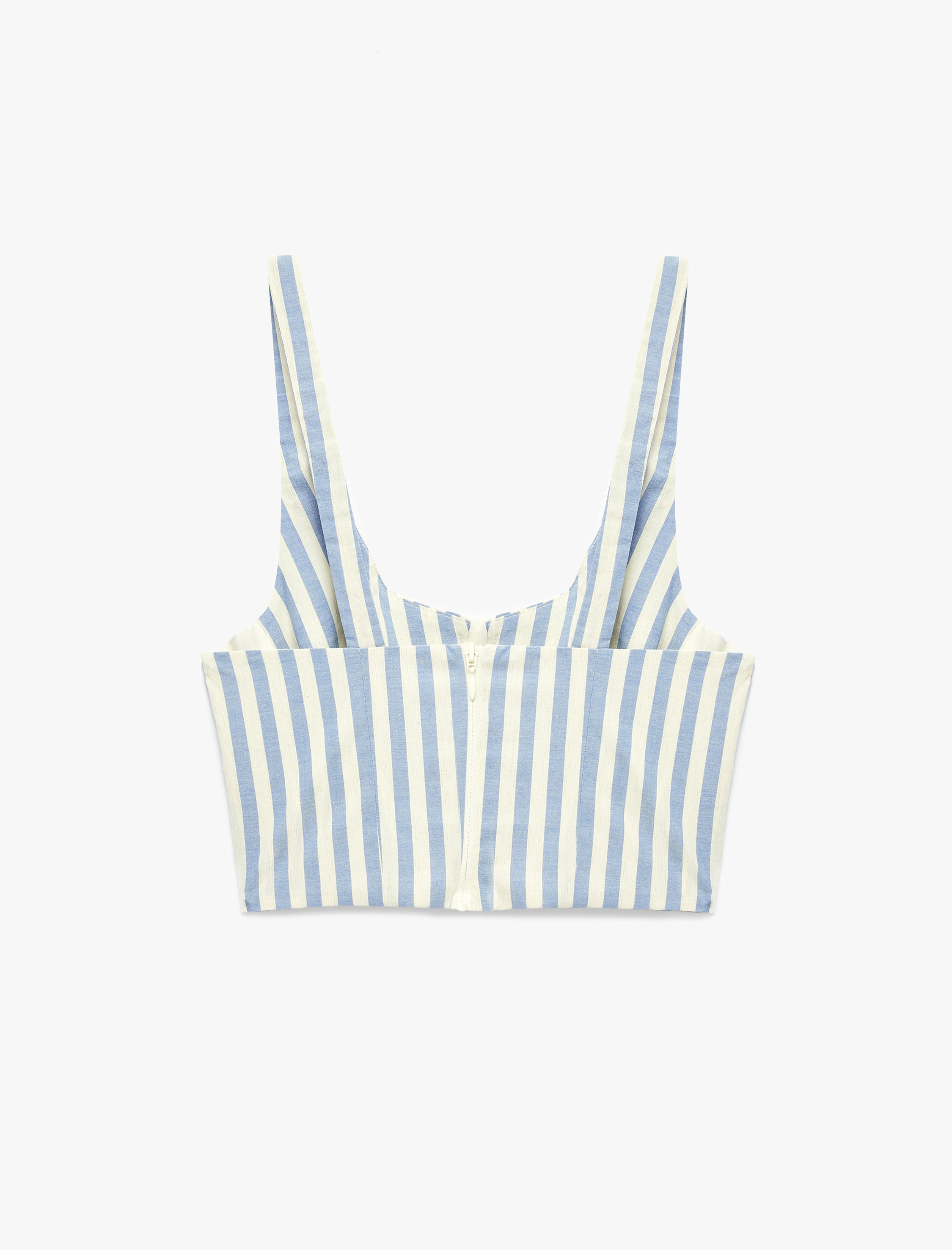   Keten Karışımlı Slim Fit U Yaka Askılı Çizgili Crop Büstiyer