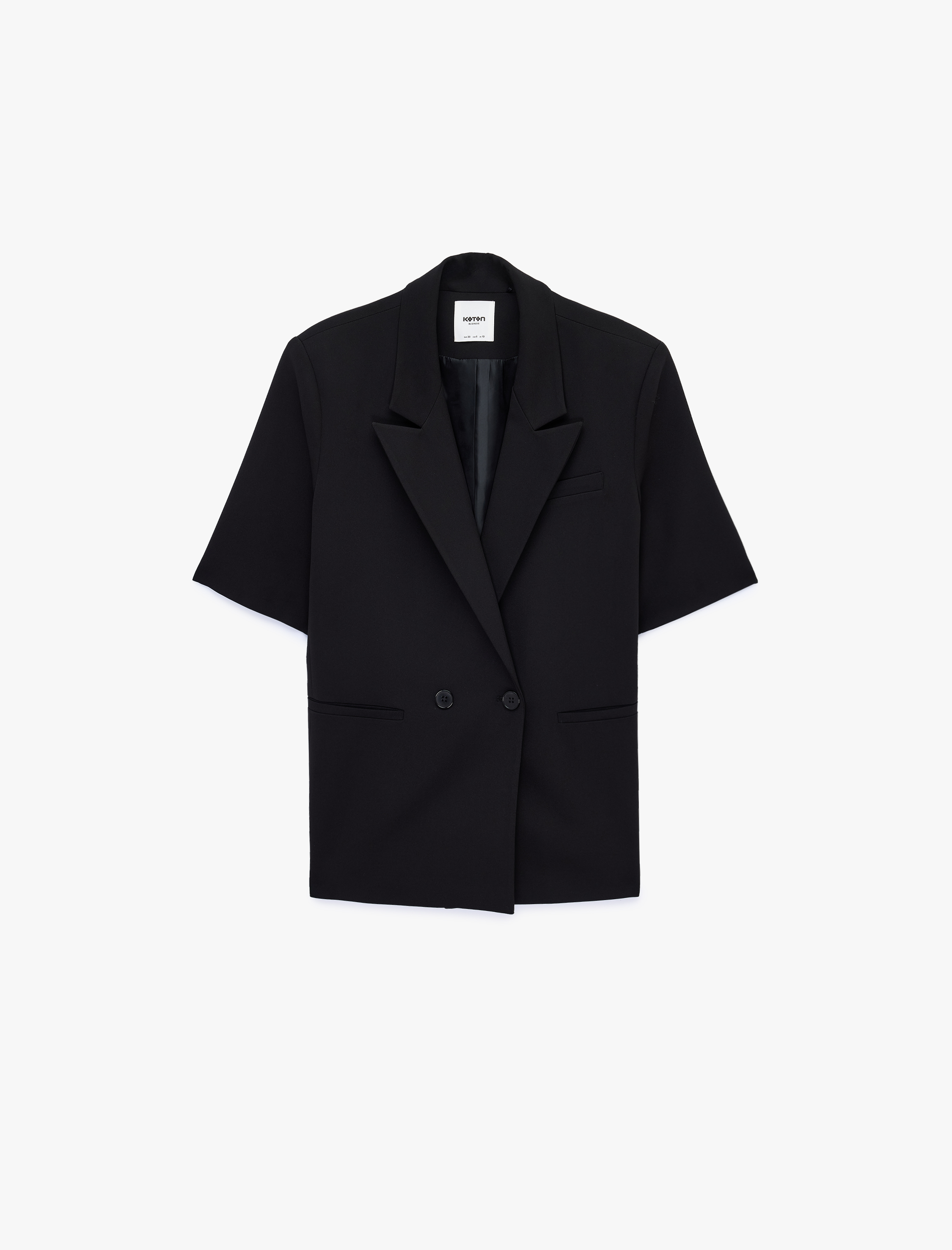   Kısa Kollu Düğmeli Cep Detaylı Kruvaze Yaka Blazer Ceket