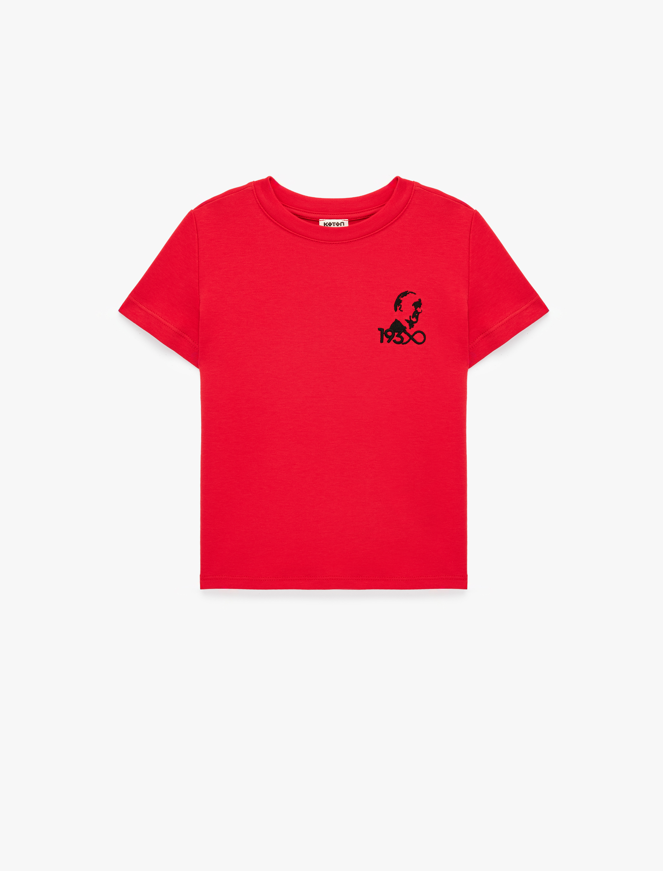  Kız Çocuk Atatürk Nakış Detaylı Bisiklet Yaka Kısa Kollu Pamuklu Tişört