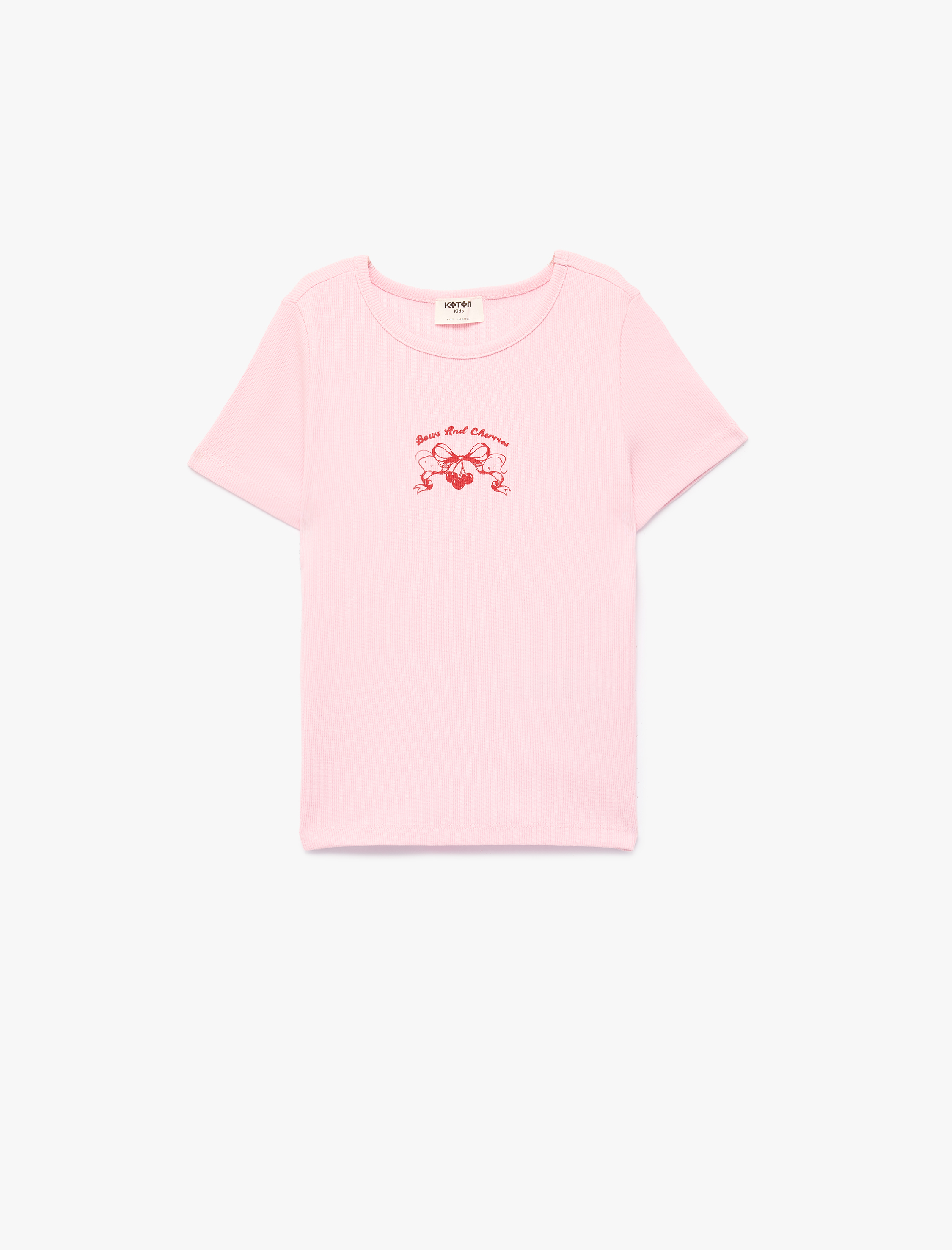  Kız Çocuk Ribanalı Kısa Kollu Bisiklet Yaka Pamuklu Tişört