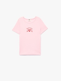 Ribanalı Kısa Kollu Bisiklet Yaka Pamuklu Tişört