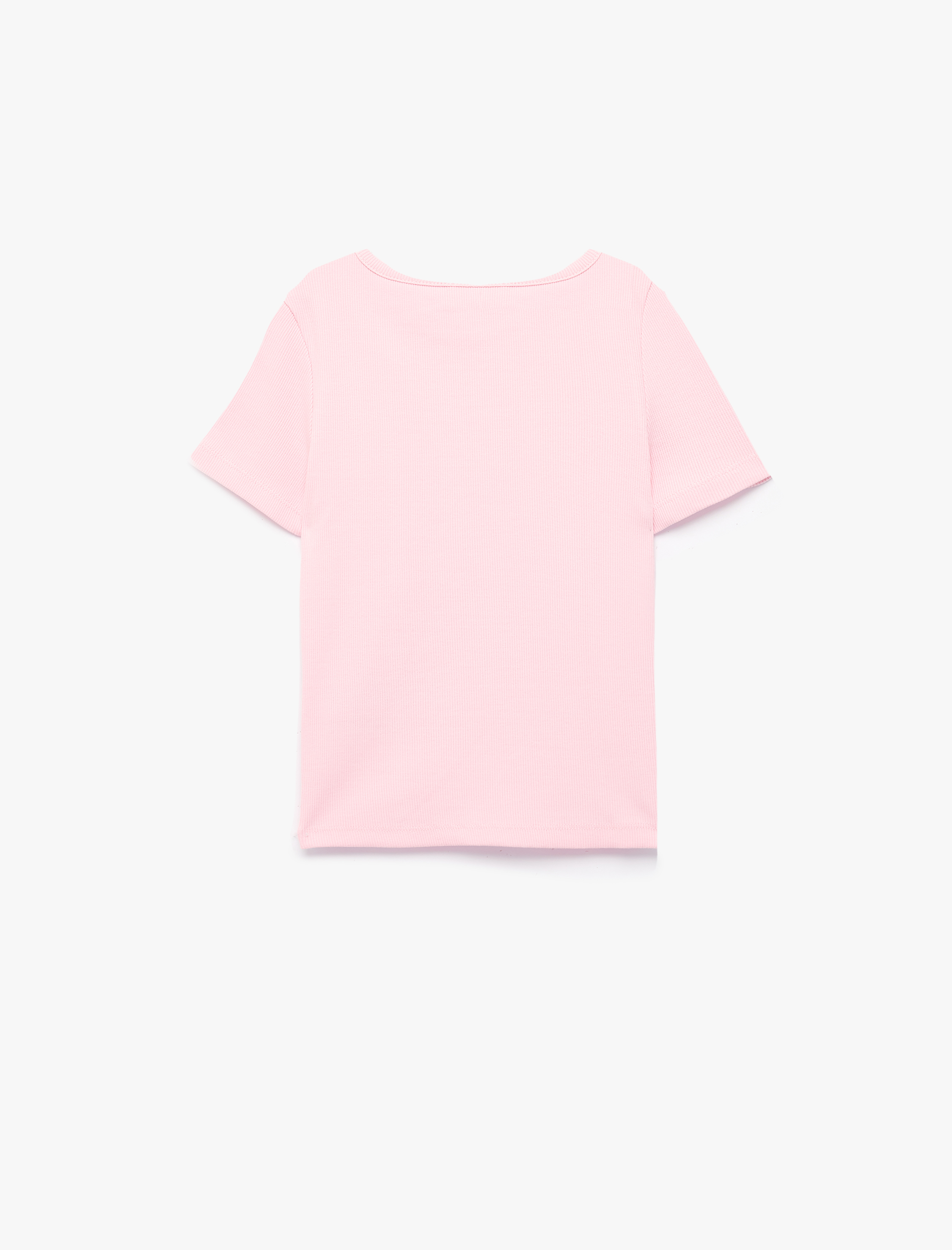  Kız Çocuk Ribanalı Kısa Kollu Bisiklet Yaka Pamuklu Tişört