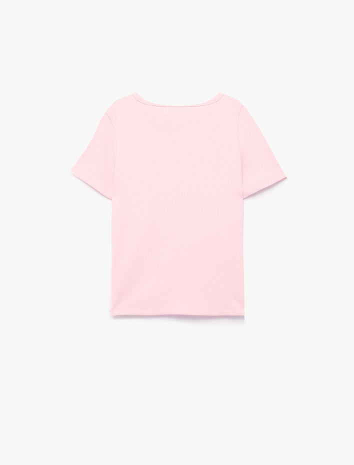 Kız Çocuk Ribanalı Kısa Kollu Bisiklet Yaka Pamuklu Tişört