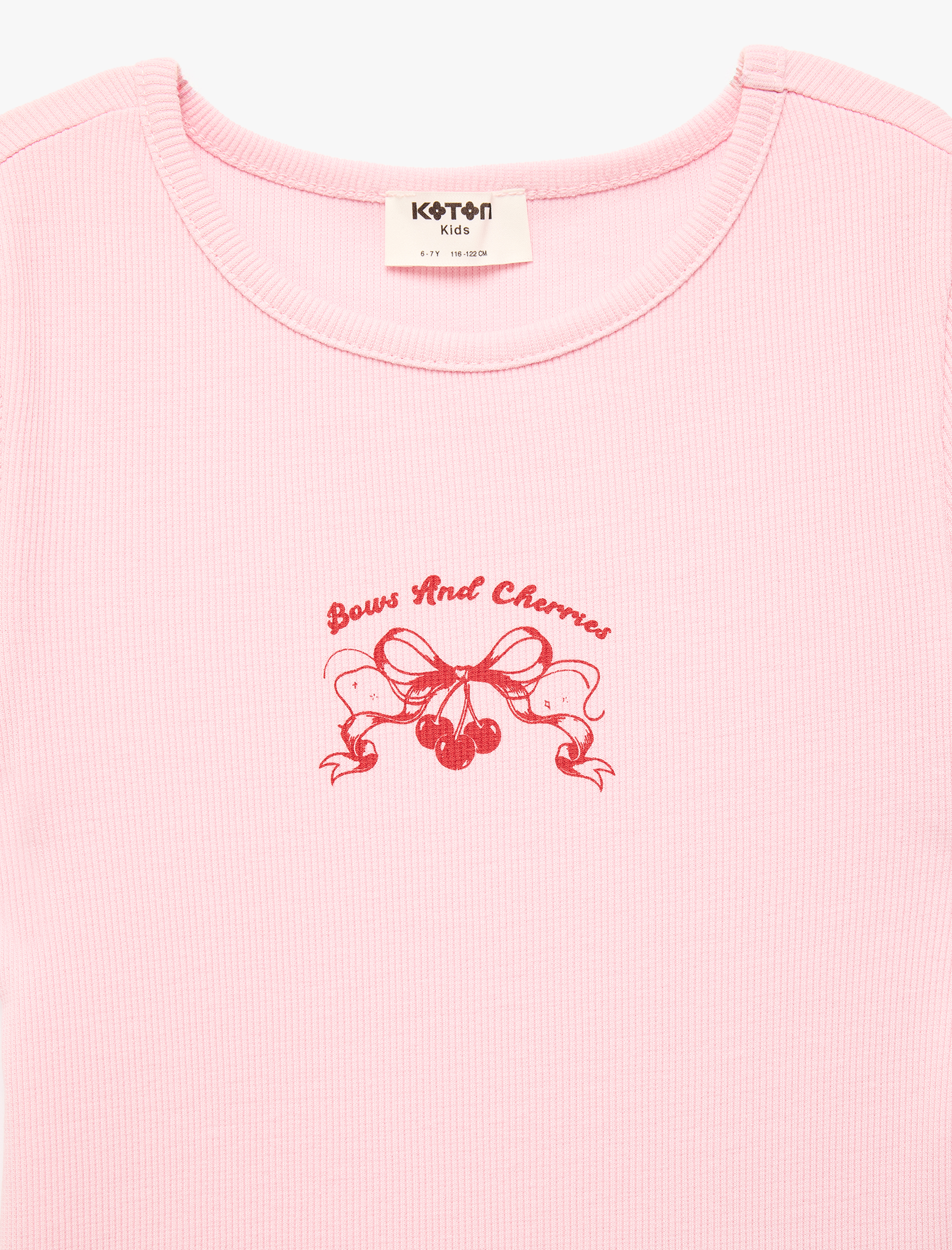  Kız Çocuk Ribanalı Kısa Kollu Bisiklet Yaka Pamuklu Tişört