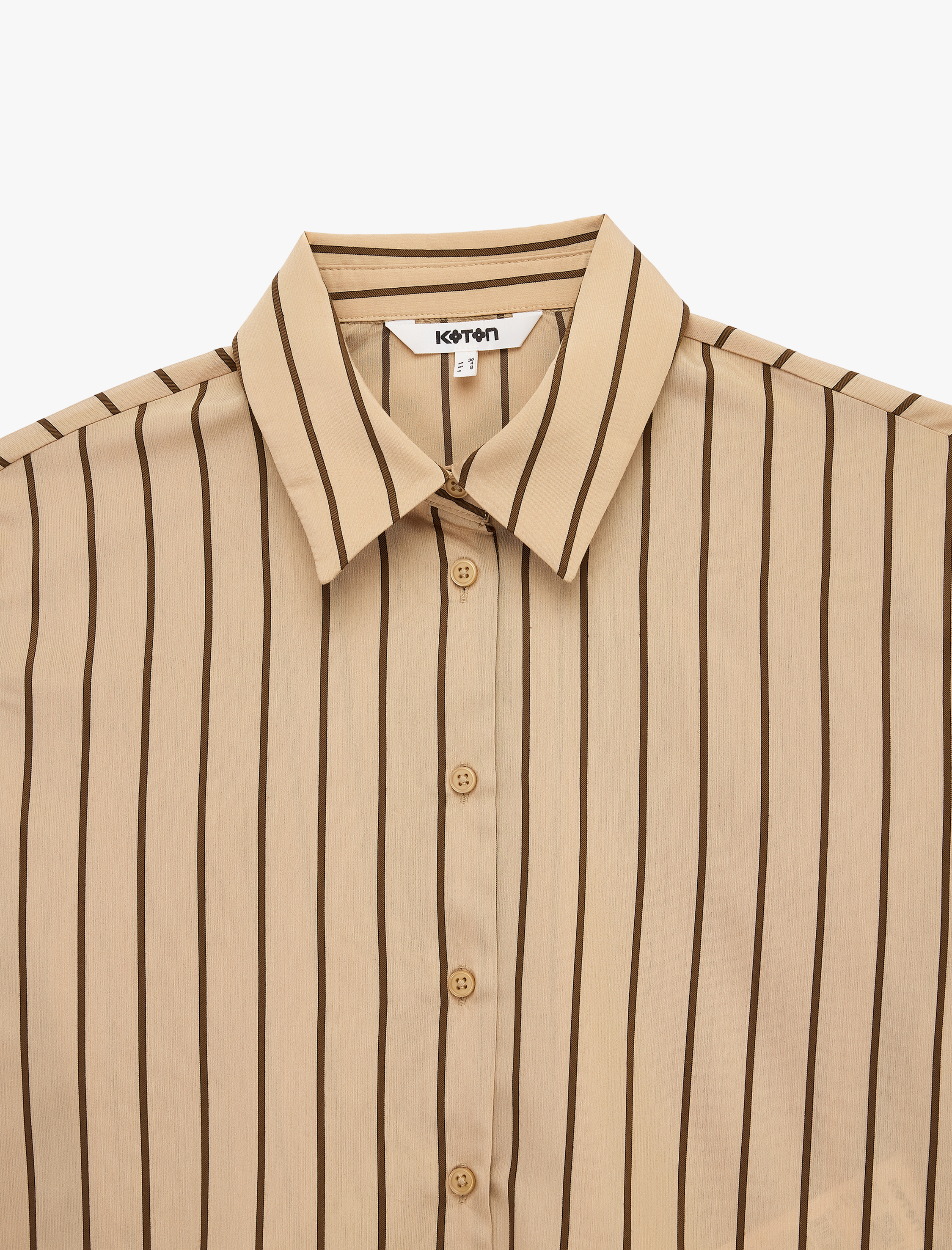   Salda Kumaş Regular Fit Kısa Kollu Çizgili Crop Gömlek