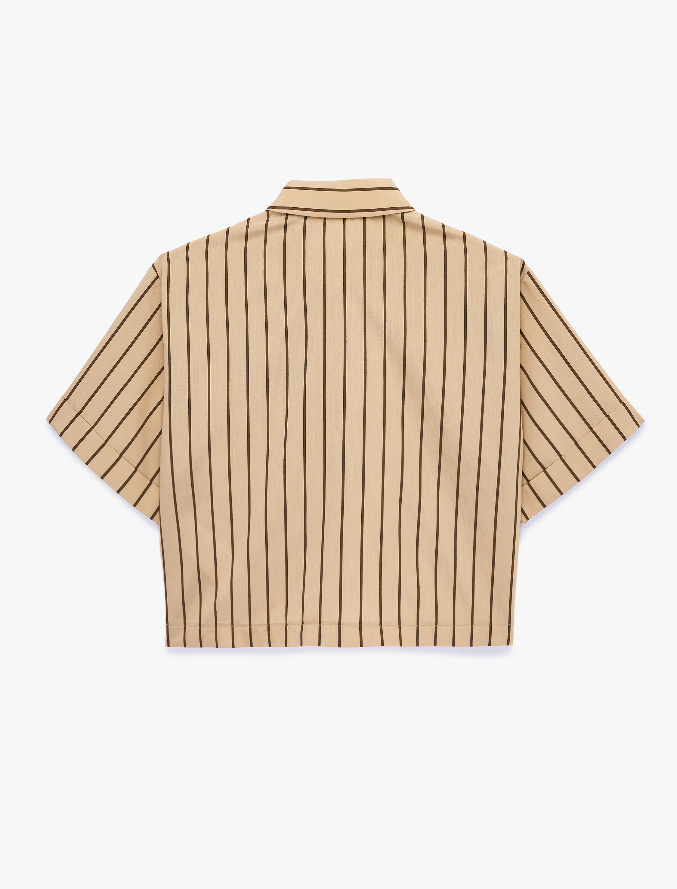   Salda Kumaş Regular Fit Kısa Kollu Çizgili Crop Gömlek