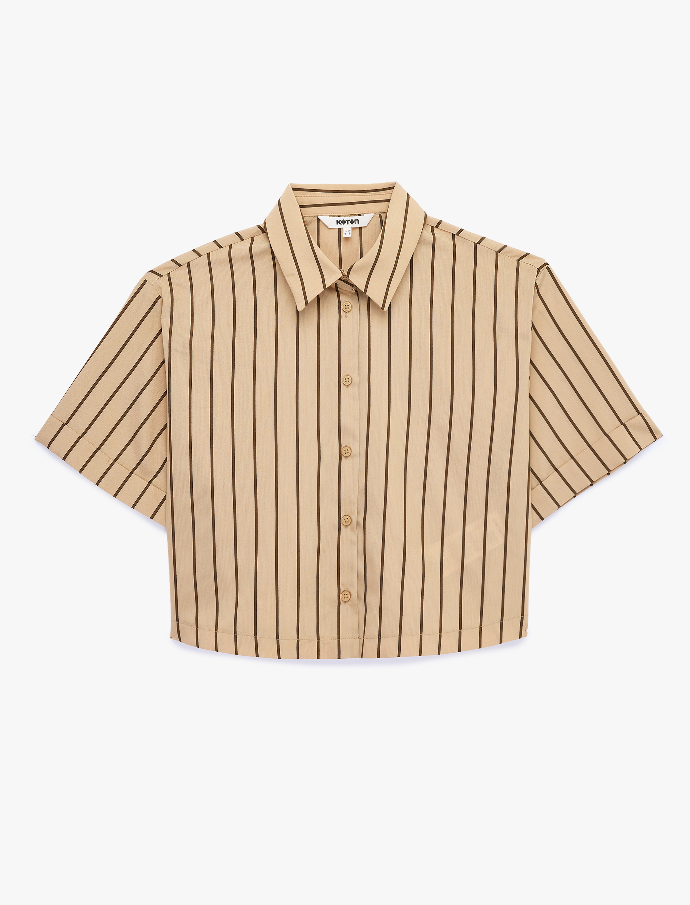   Salda Kumaş Regular Fit Kısa Kollu Çizgili Crop Gömlek