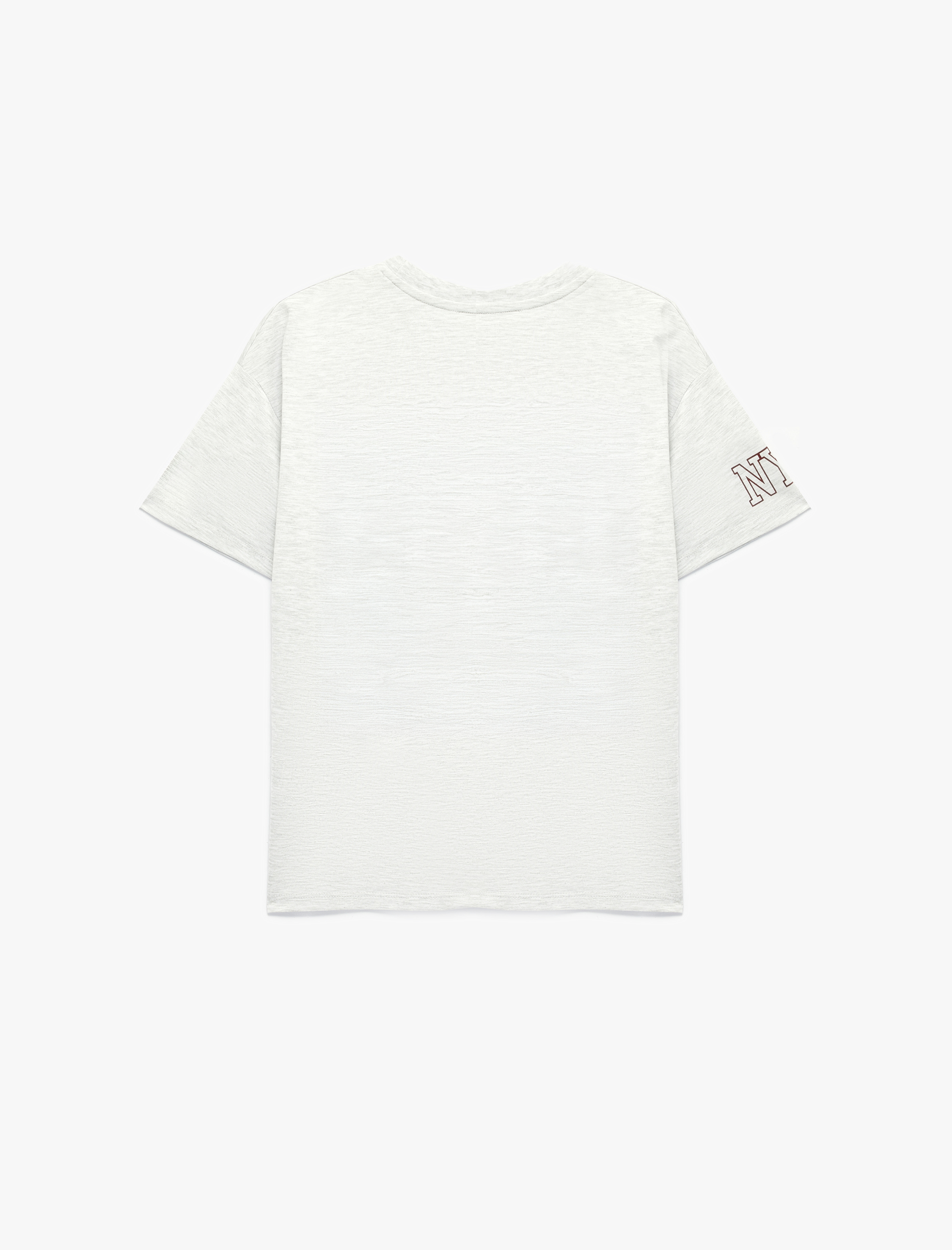   Rahat Kalıp Kısa Kollu Bisiklet Yaka Baskılı Tişört