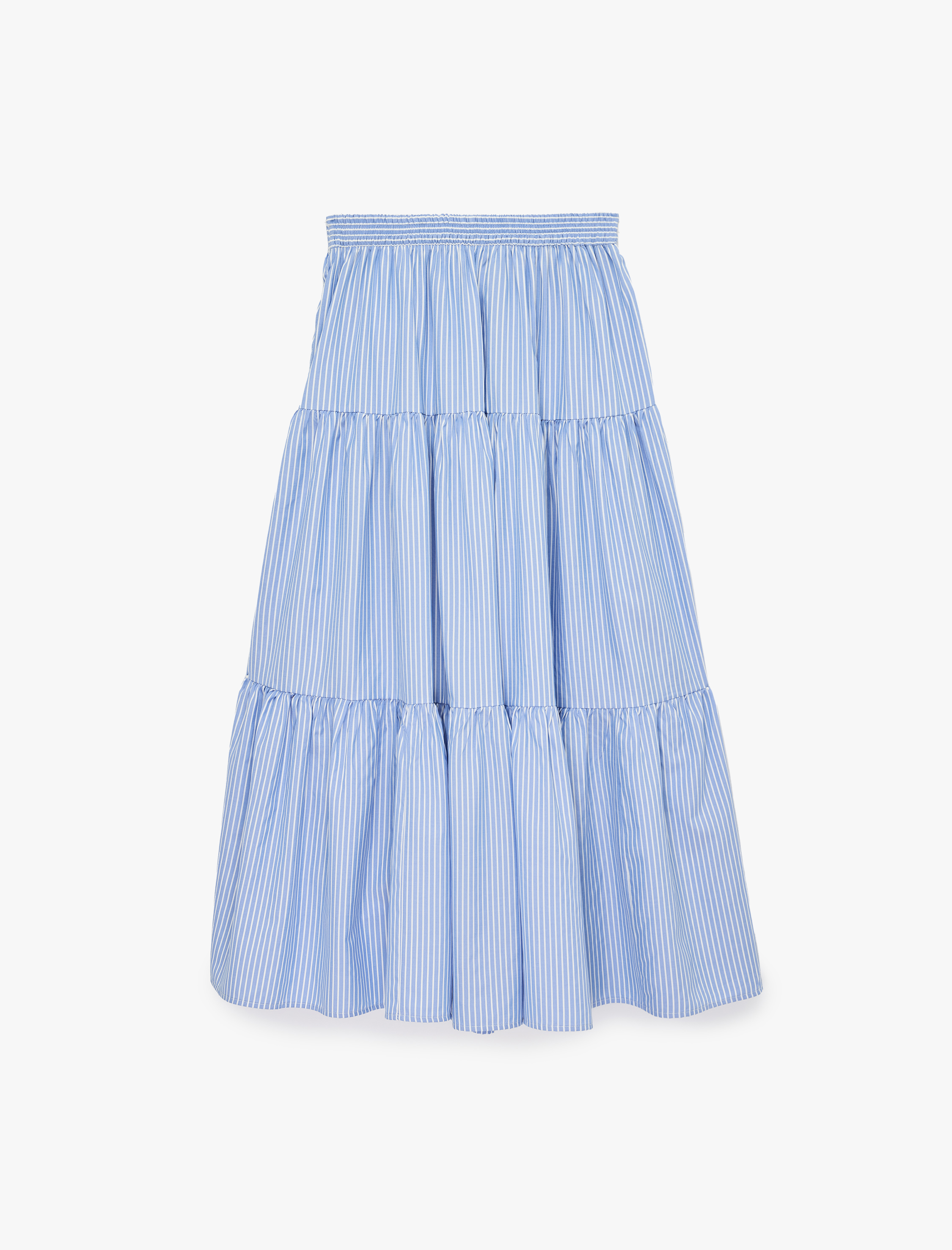   Katlı Çan Kesim Poplin Çizgili Midi Etek