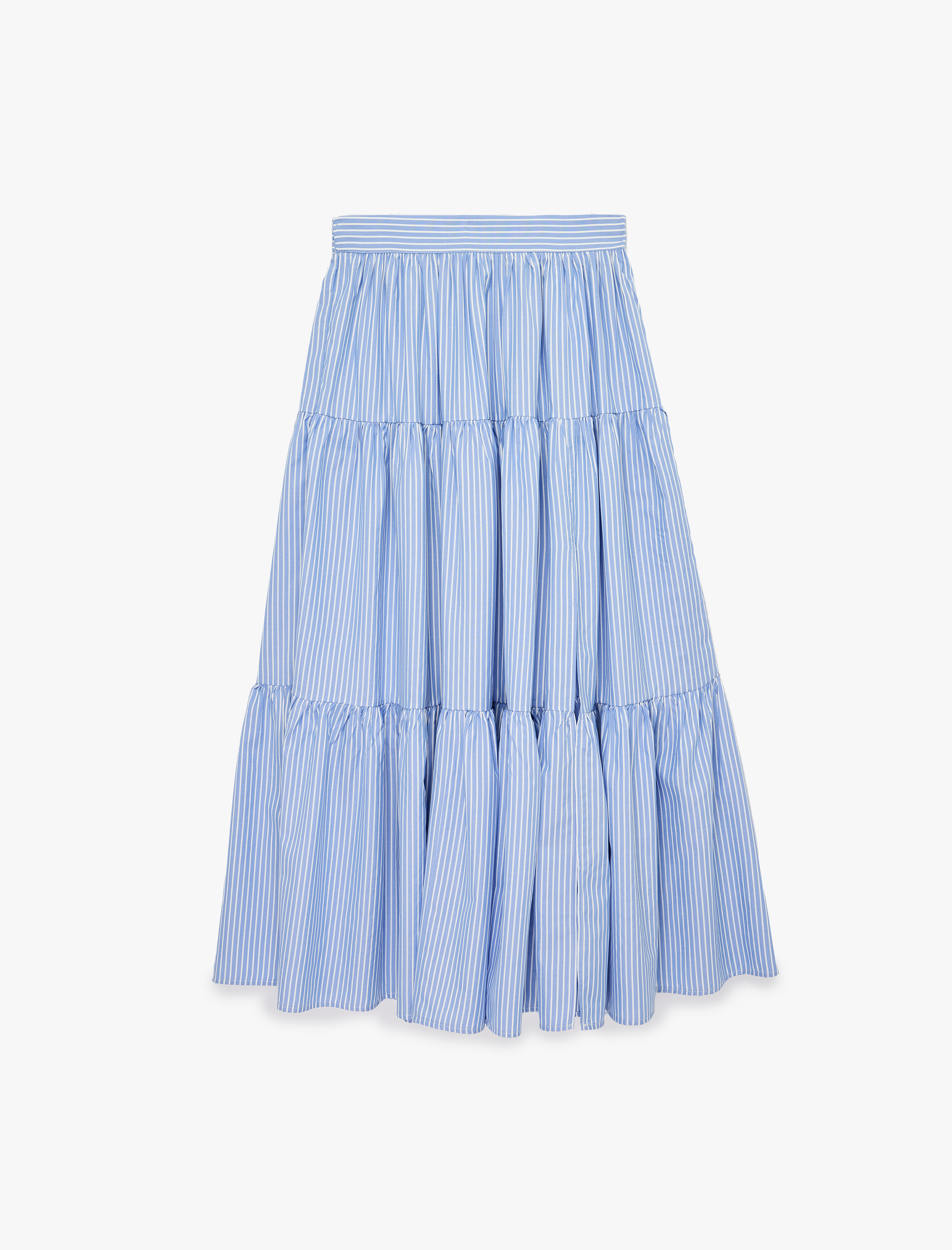   Katlı Çan Kesim Poplin Çizgili Midi Etek