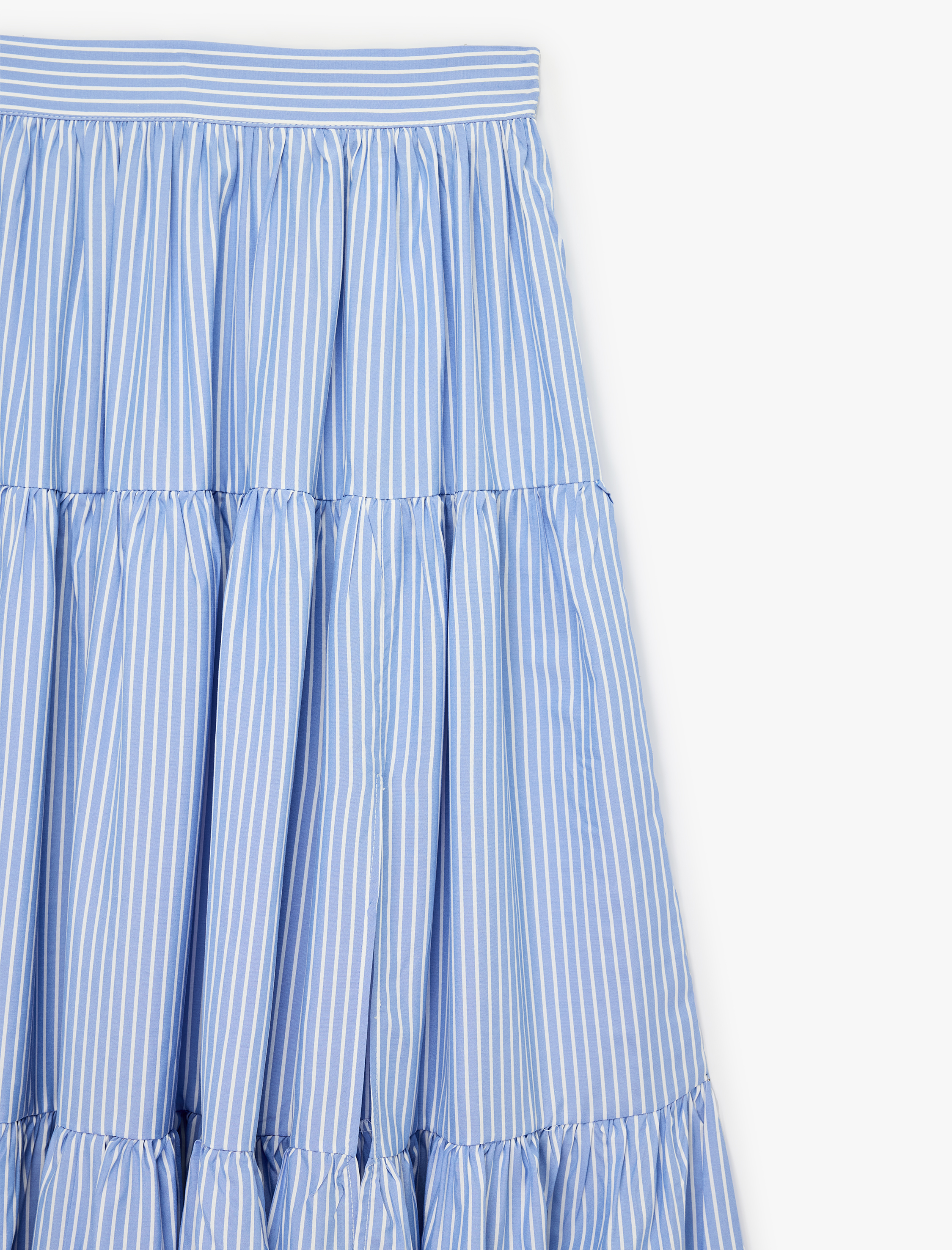   Katlı Çan Kesim Poplin Çizgili Midi Etek