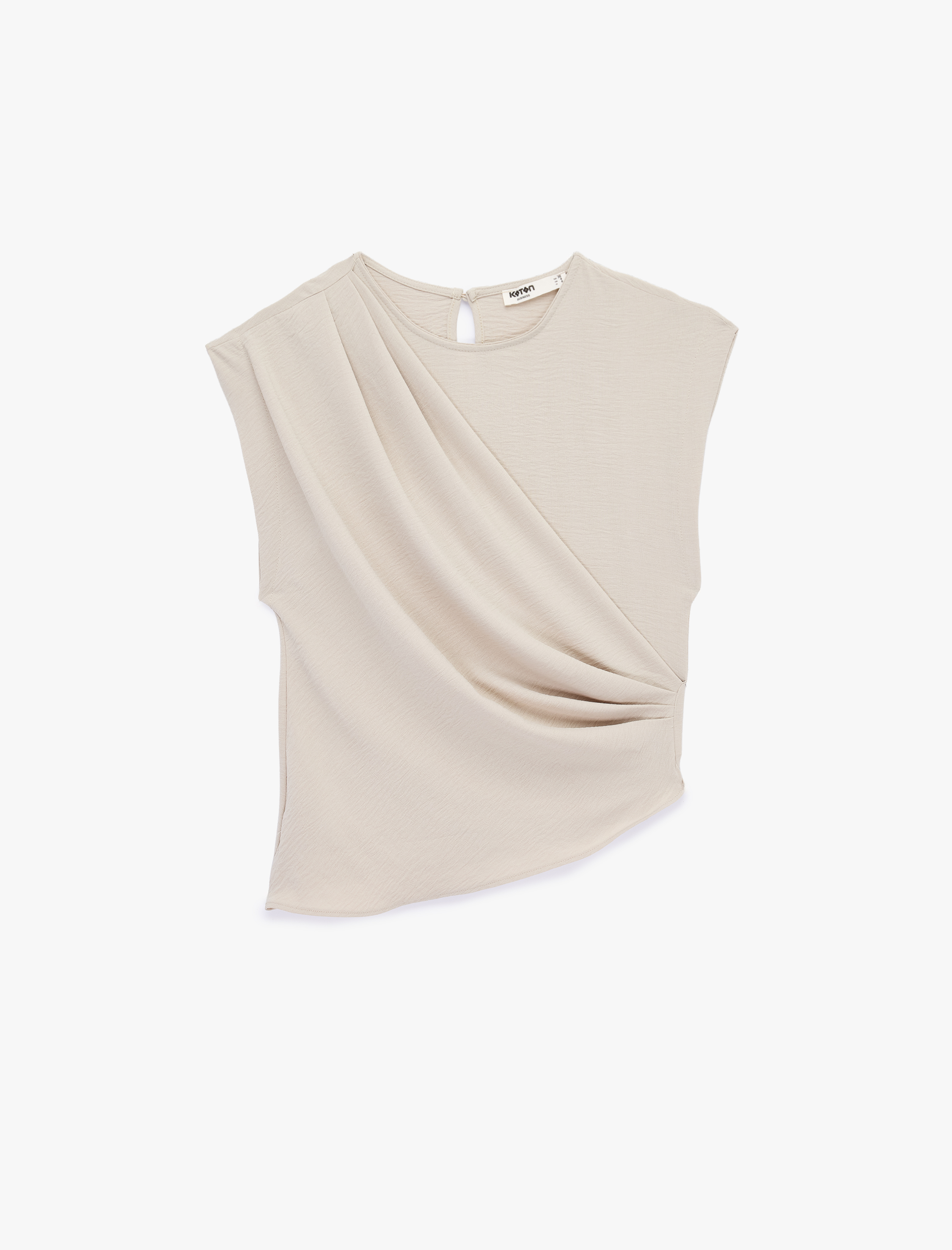   Asimetrik Kesim Kolsuz Bisiklet Yaka Drapeli Bluz