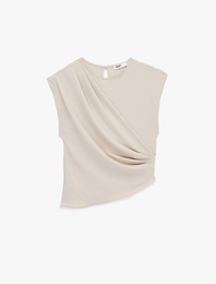 Asimetrik Kesim Kolsuz Bisiklet Yaka Drapeli Bluz