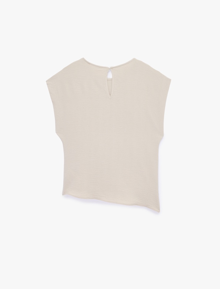  Asimetrik Kesim Kolsuz Bisiklet Yaka Drapeli Bluz