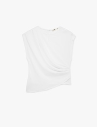 Asimetrik Kesim Kolsuz Bisiklet Yaka Drapeli Bluz