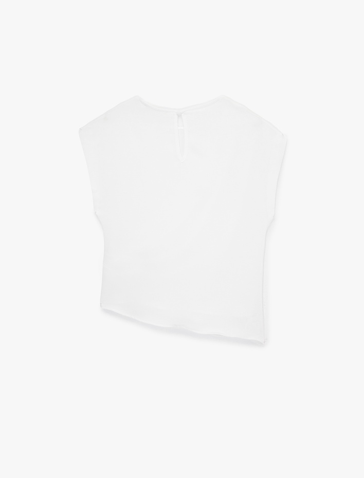  Asimetrik Kesim Kolsuz Bisiklet Yaka Drapeli Bluz