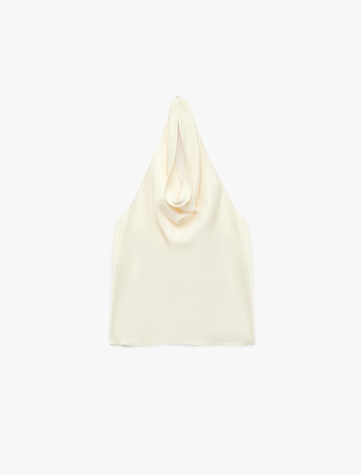  Sırt Dekolteli Degaje Yaka Saten Bluz