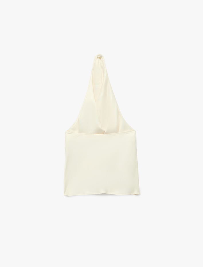  Sırt Dekolteli Degaje Yaka Saten Bluz