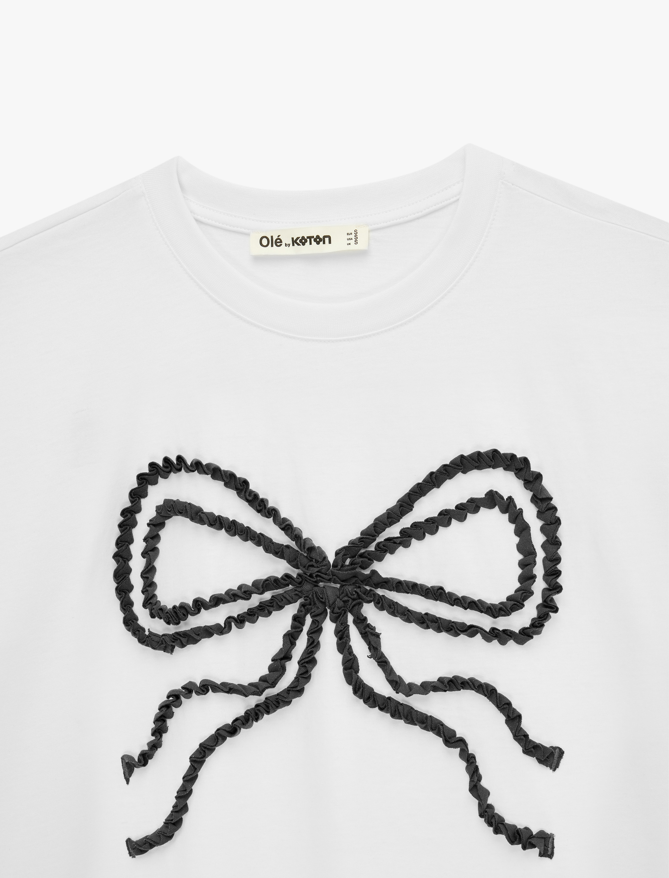   Kısa Kollu Bisiklet Yaka Fiyonklu Rahat Kalıp Pamuklu Tişört