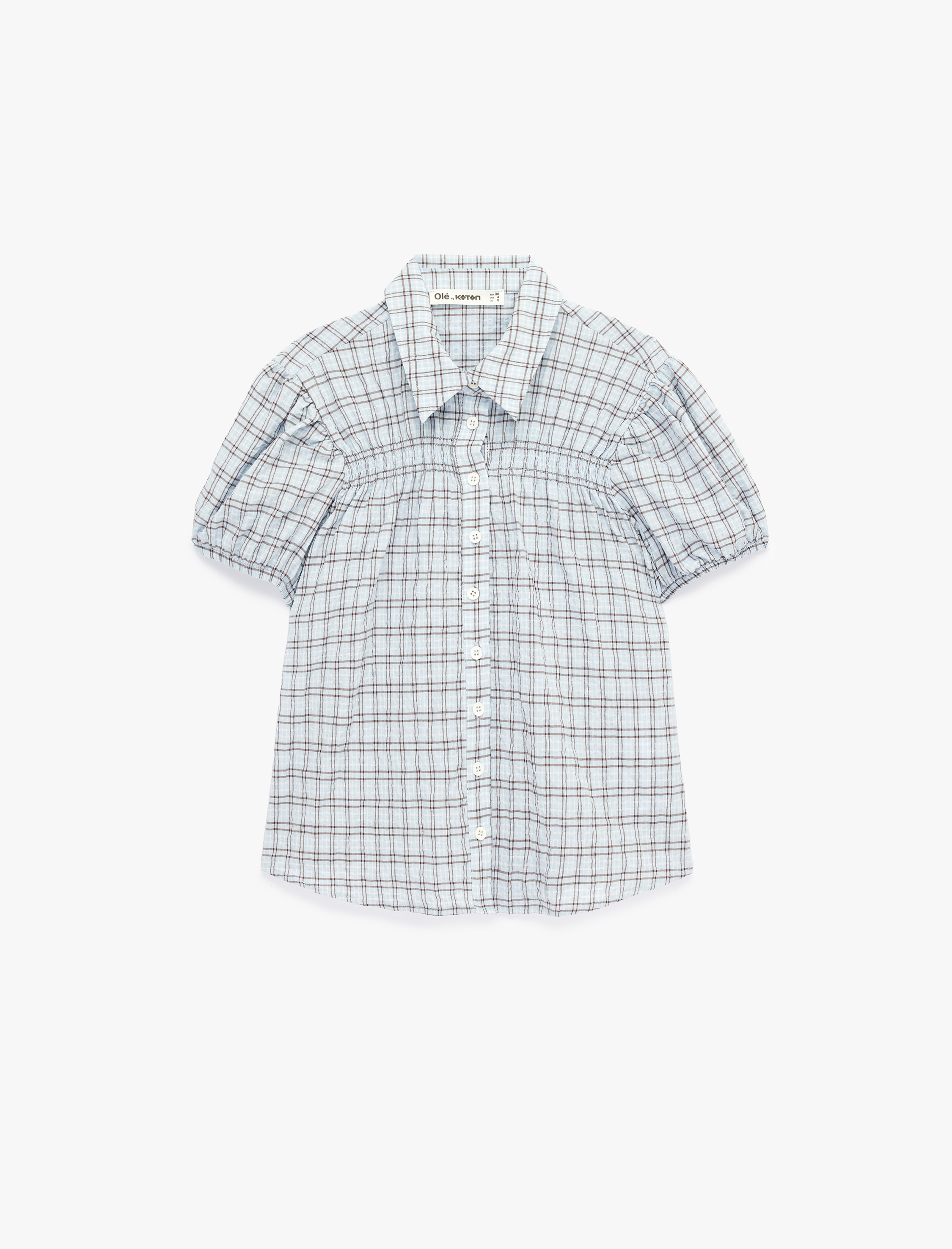   Gofre Kumaş Düğmeli Kısa Kollu Klasik Yaka Slim Fit Kareli Gömlek