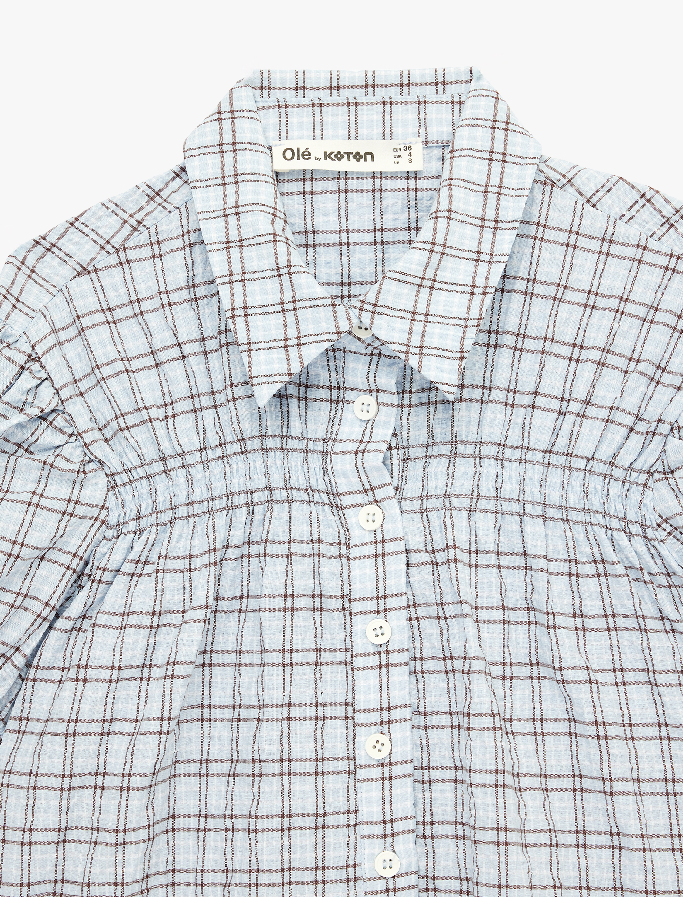   Gofre Kumaş Düğmeli Kısa Kollu Klasik Yaka Slim Fit Kareli Gömlek