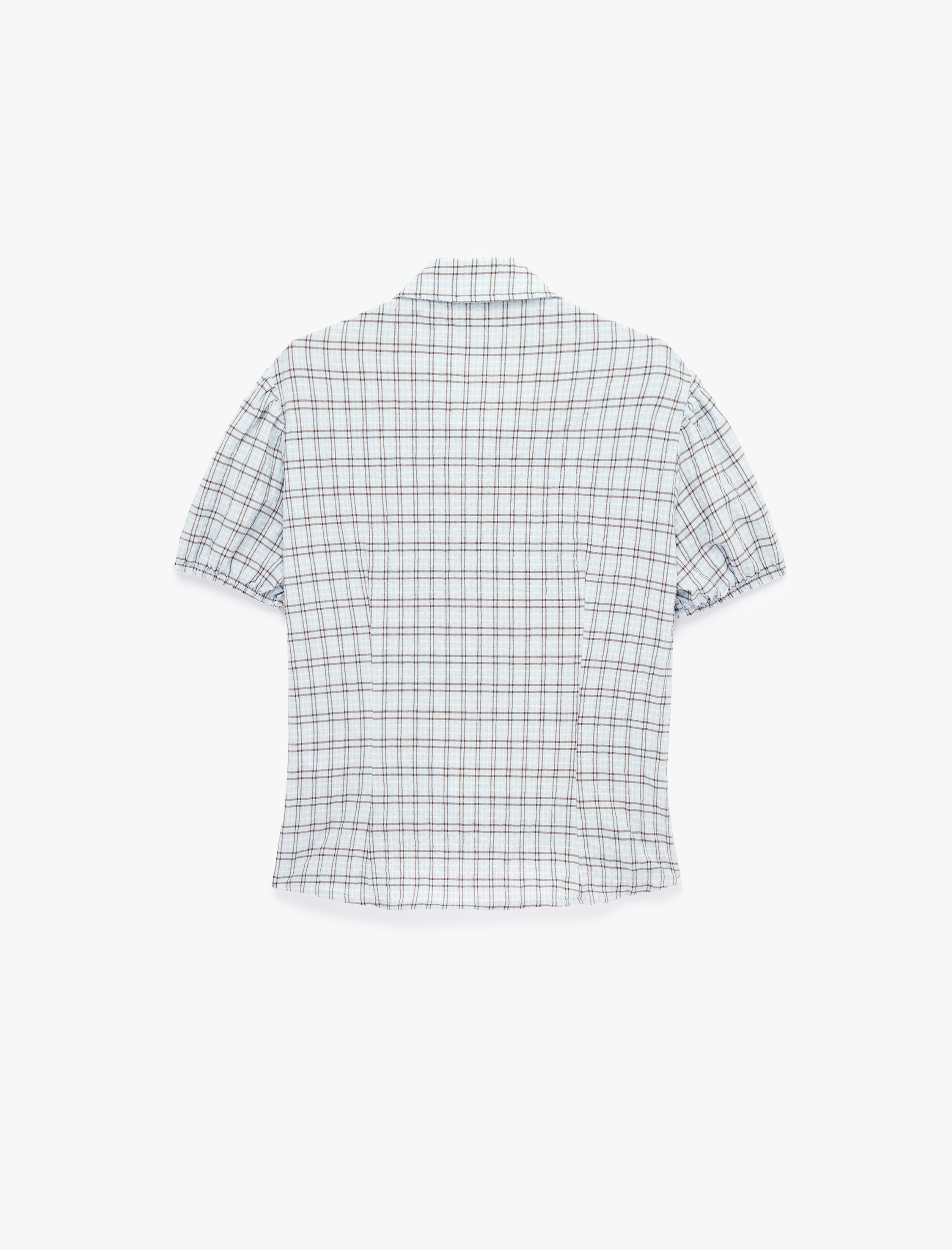   Gofre Kumaş Düğmeli Kısa Kollu Klasik Yaka Slim Fit Kareli Gömlek