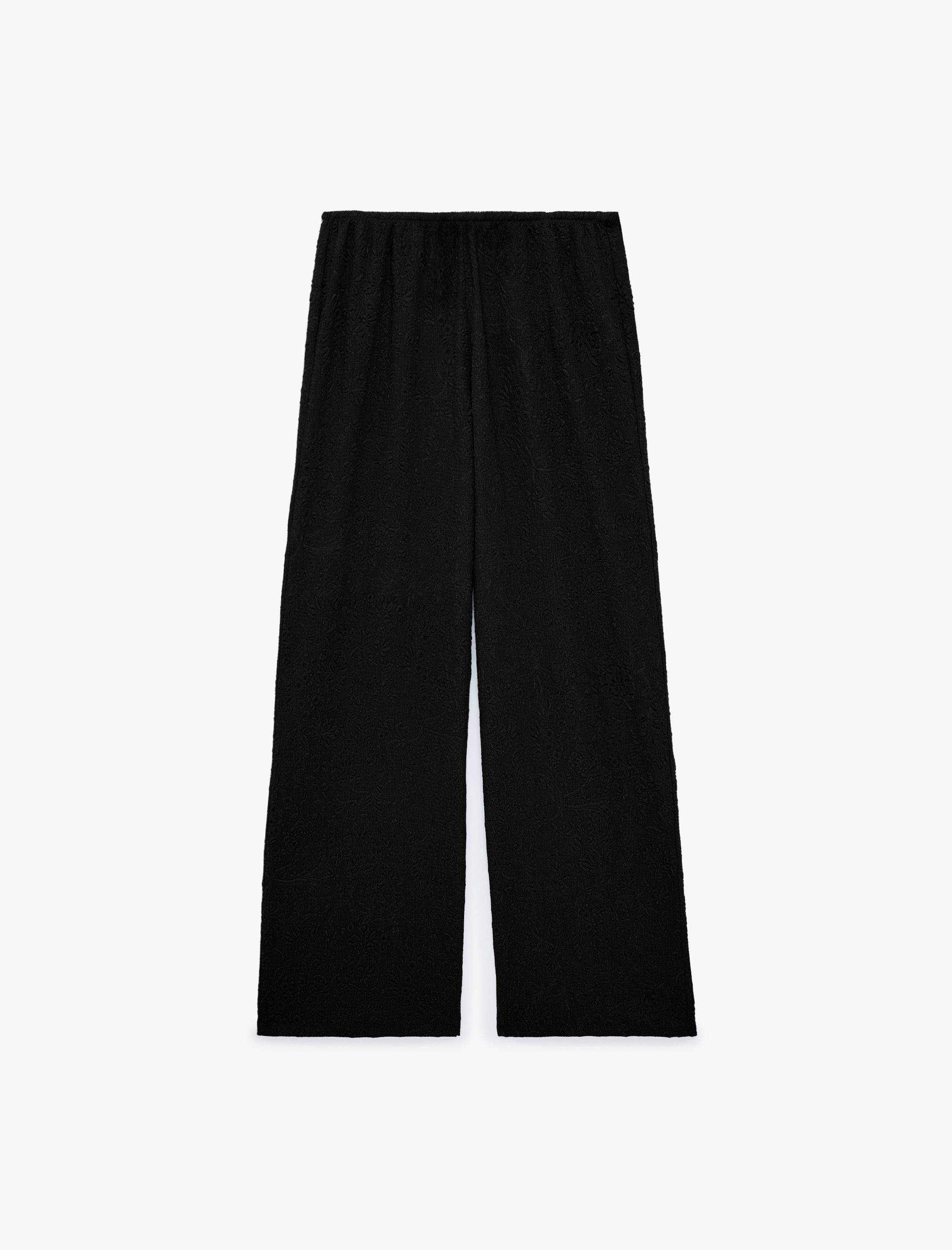   Beli Bağcıklı Düz Paça Dokulu Bürümcük Pantolon